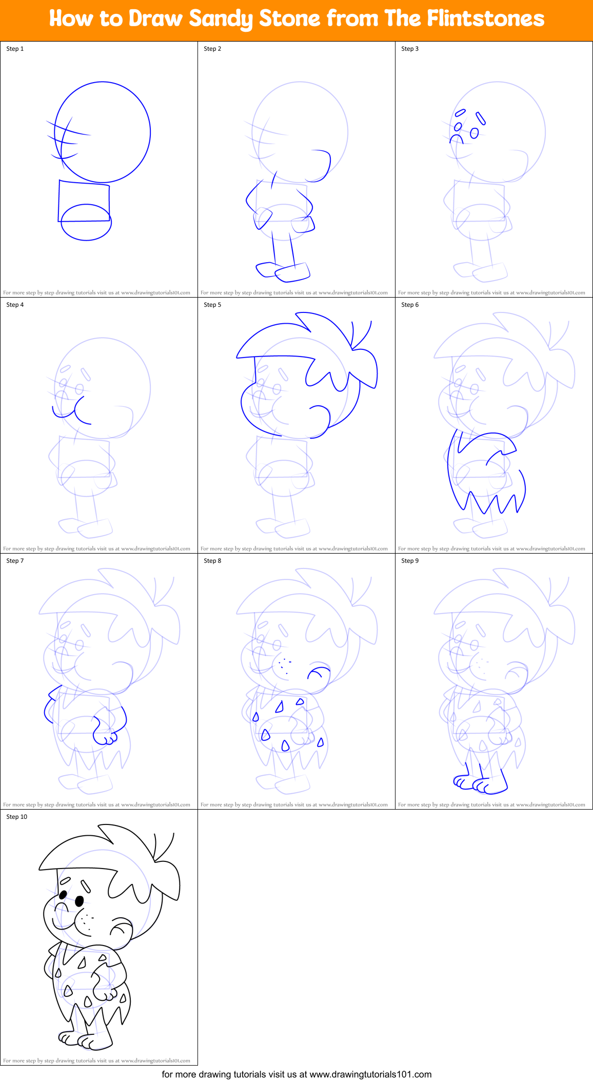 How to Draw Sandy Stone from The Flintstones Printable Step by Step