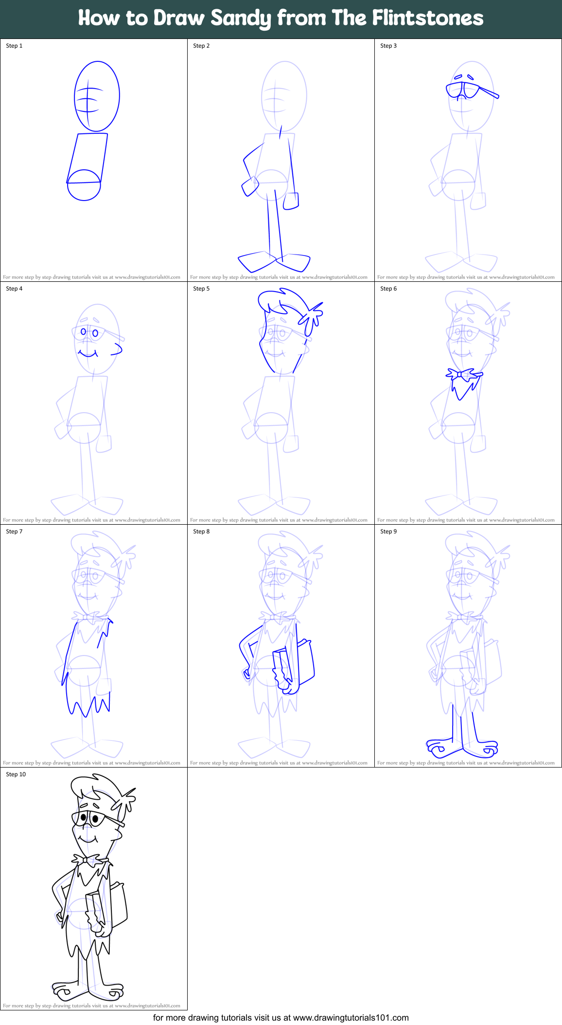How to Draw Sandy from The Flintstones Printable Step by Step