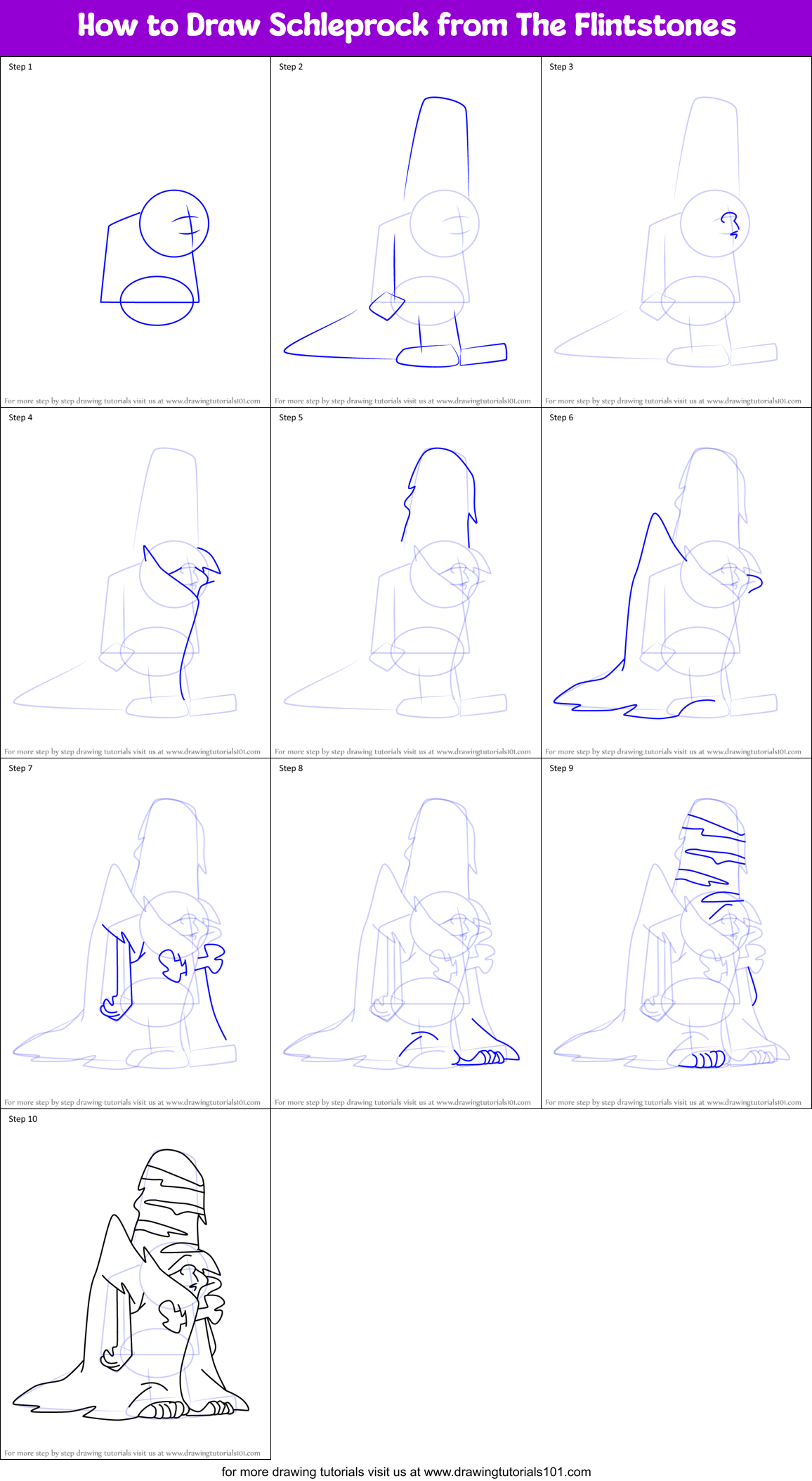 How to Draw Schleprock from The Flintstones Printable Step by Step