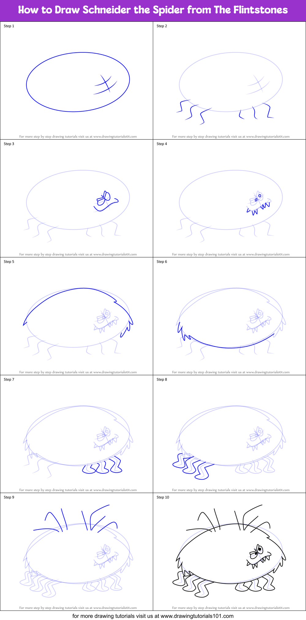 How to Draw Schneider the Spider from The Flintstones Printable Step by Step