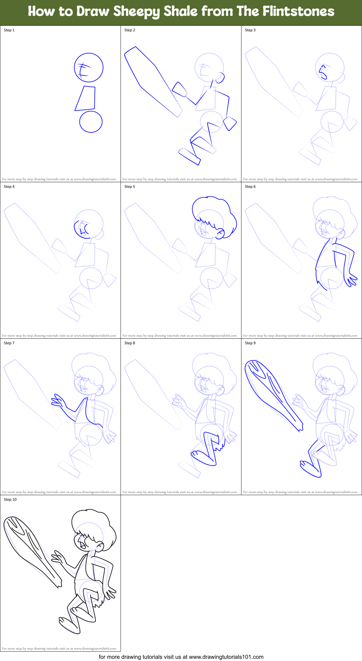 How to Draw Sheepy Shale from The Flintstones Printable Step by Step