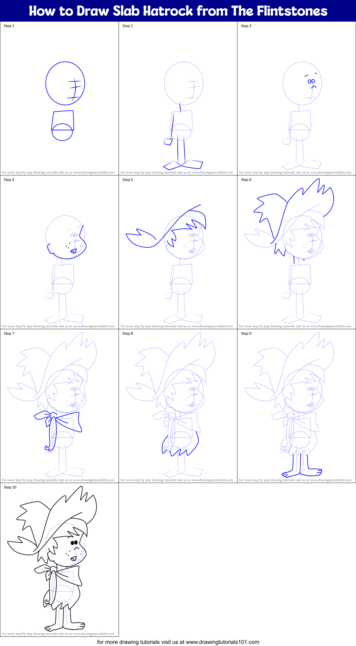 How to Draw Slab Hatrock from The Flintstones Printable Step by Step