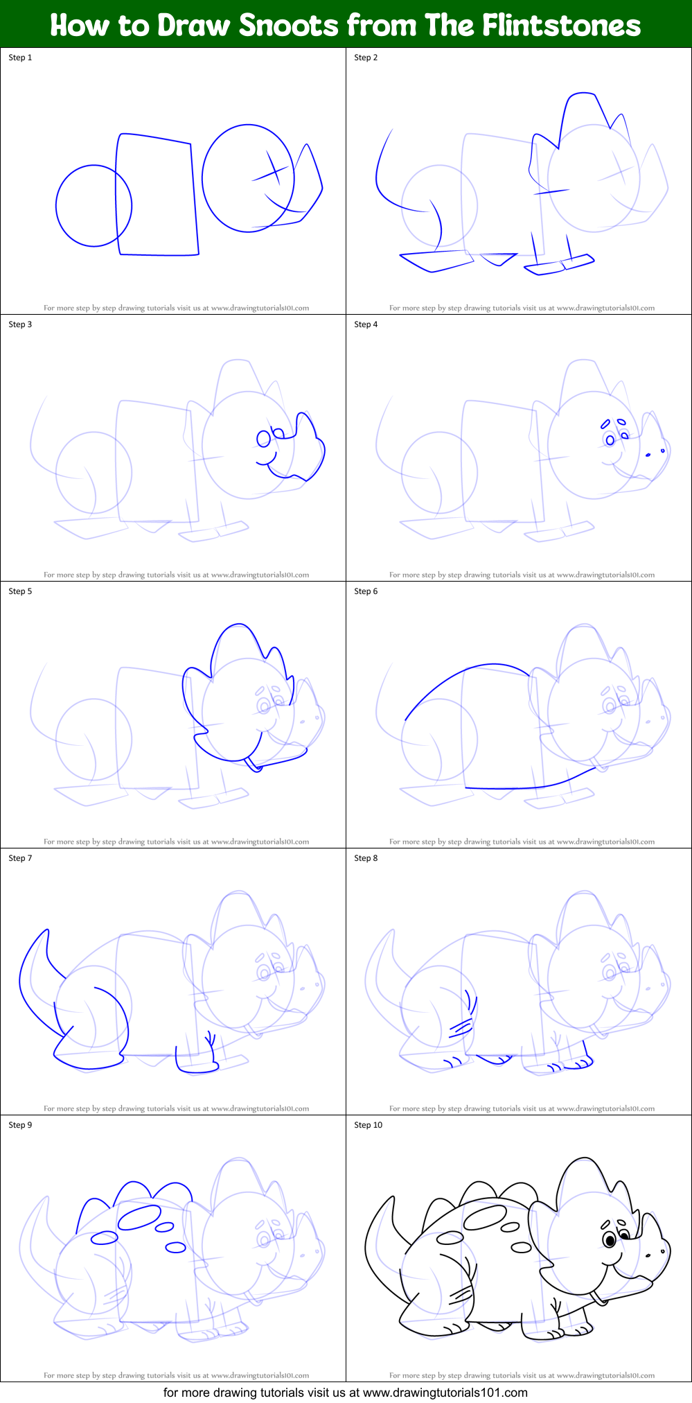 How to Draw Snoots from The Flintstones Printable Step by Step