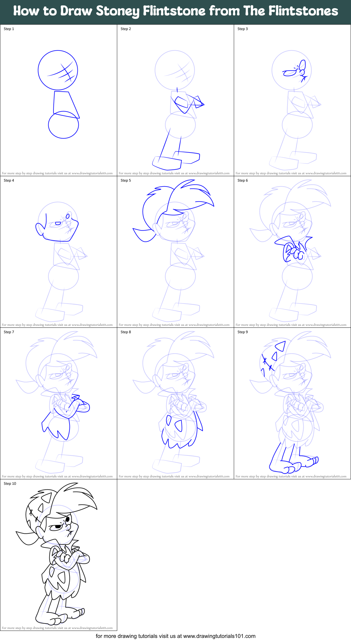 How to Draw Stoney Flintstone from The Flintstones Printable Step by Step