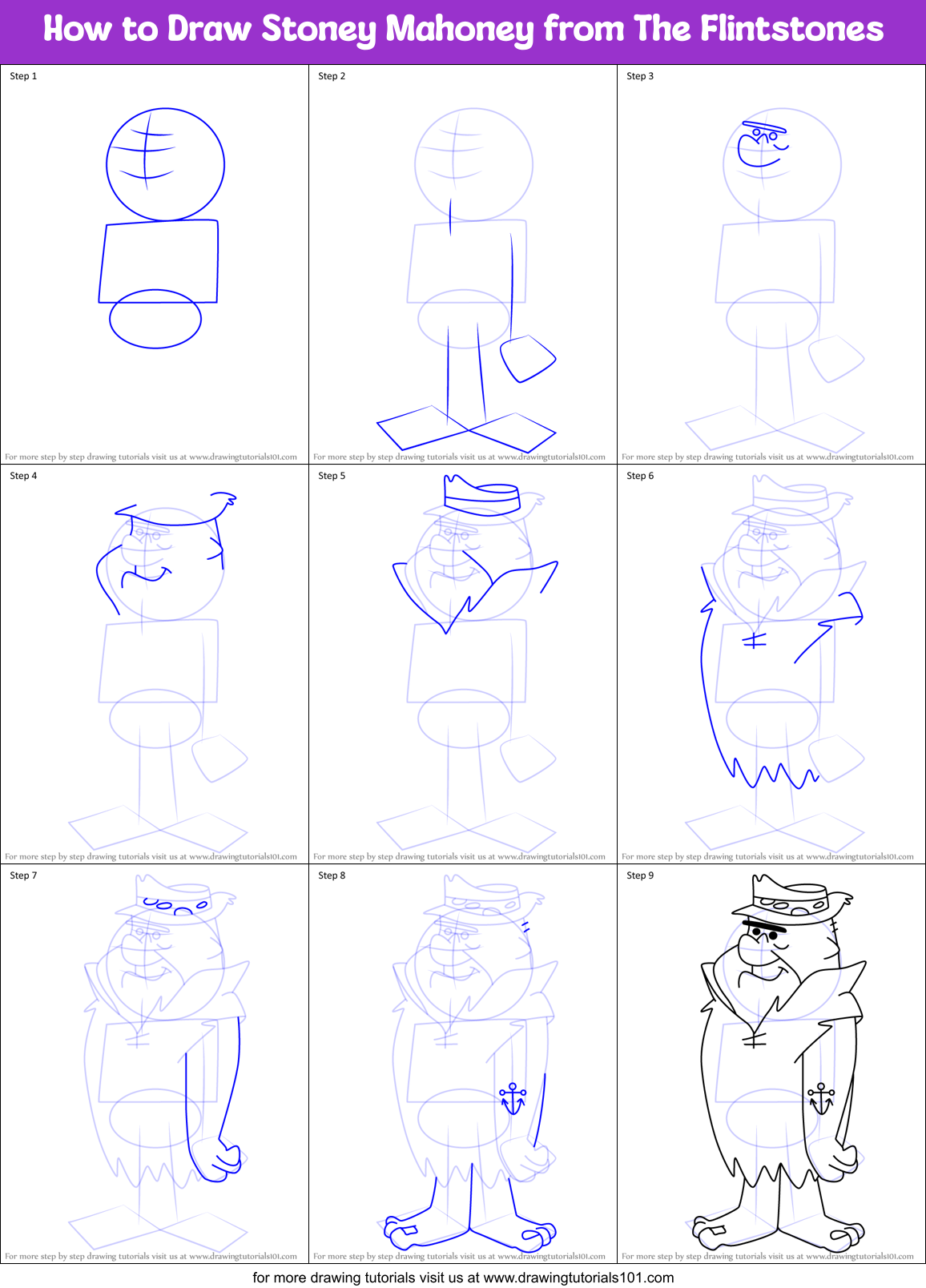 How to Draw Stoney Mahoney from The Flintstones Printable Step by Step