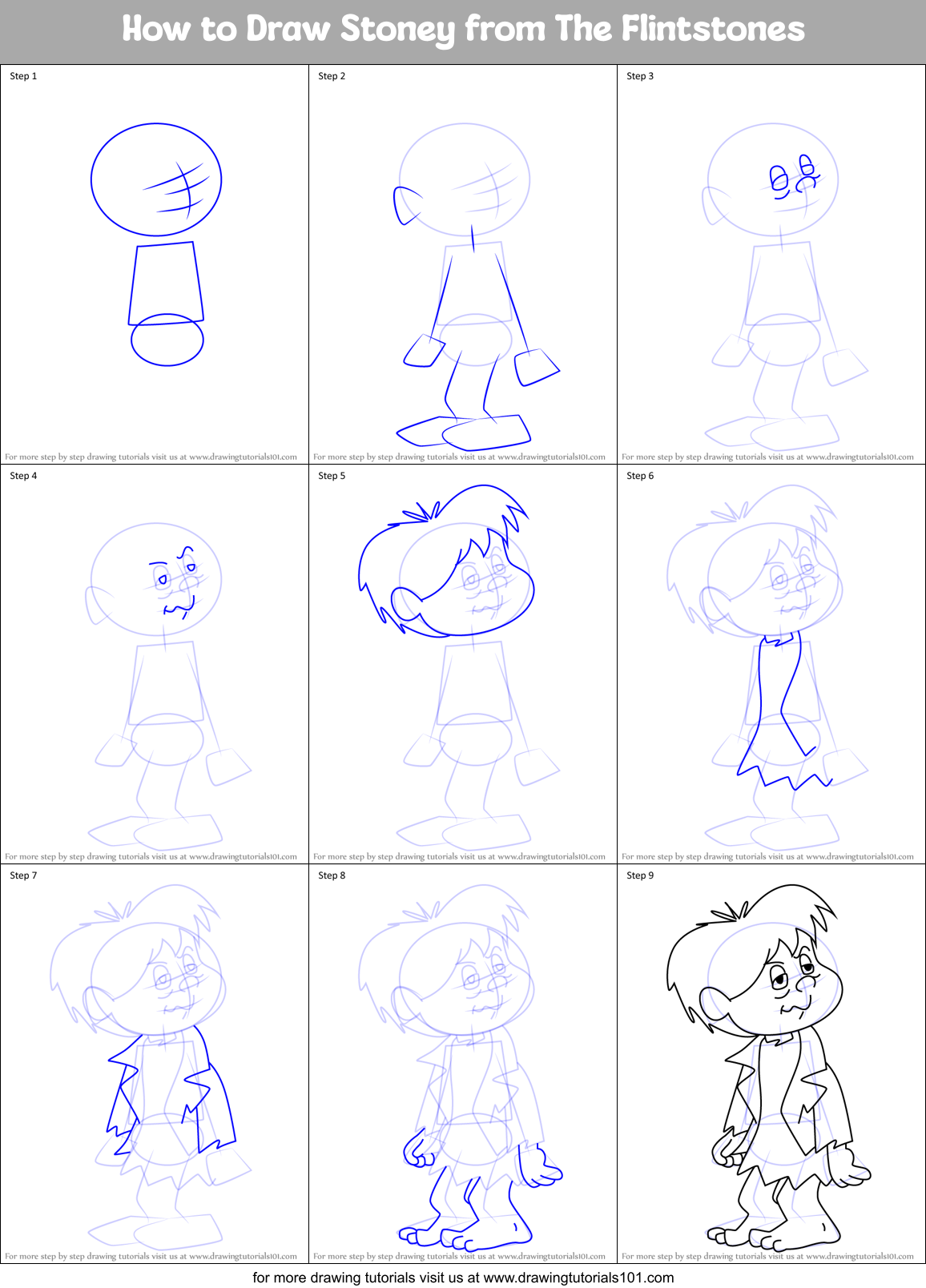 How to Draw Stoney from The Flintstones Printable Step by Step