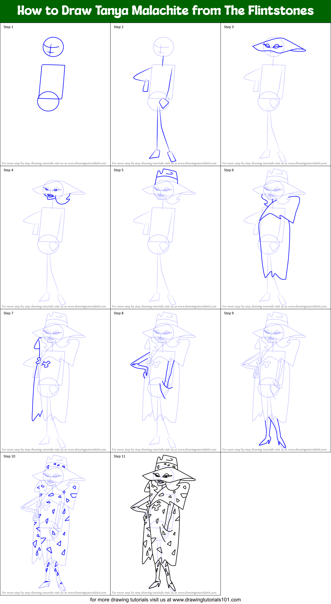 How to Draw Tanya Malachite from The Flintstones Printable Step by Step