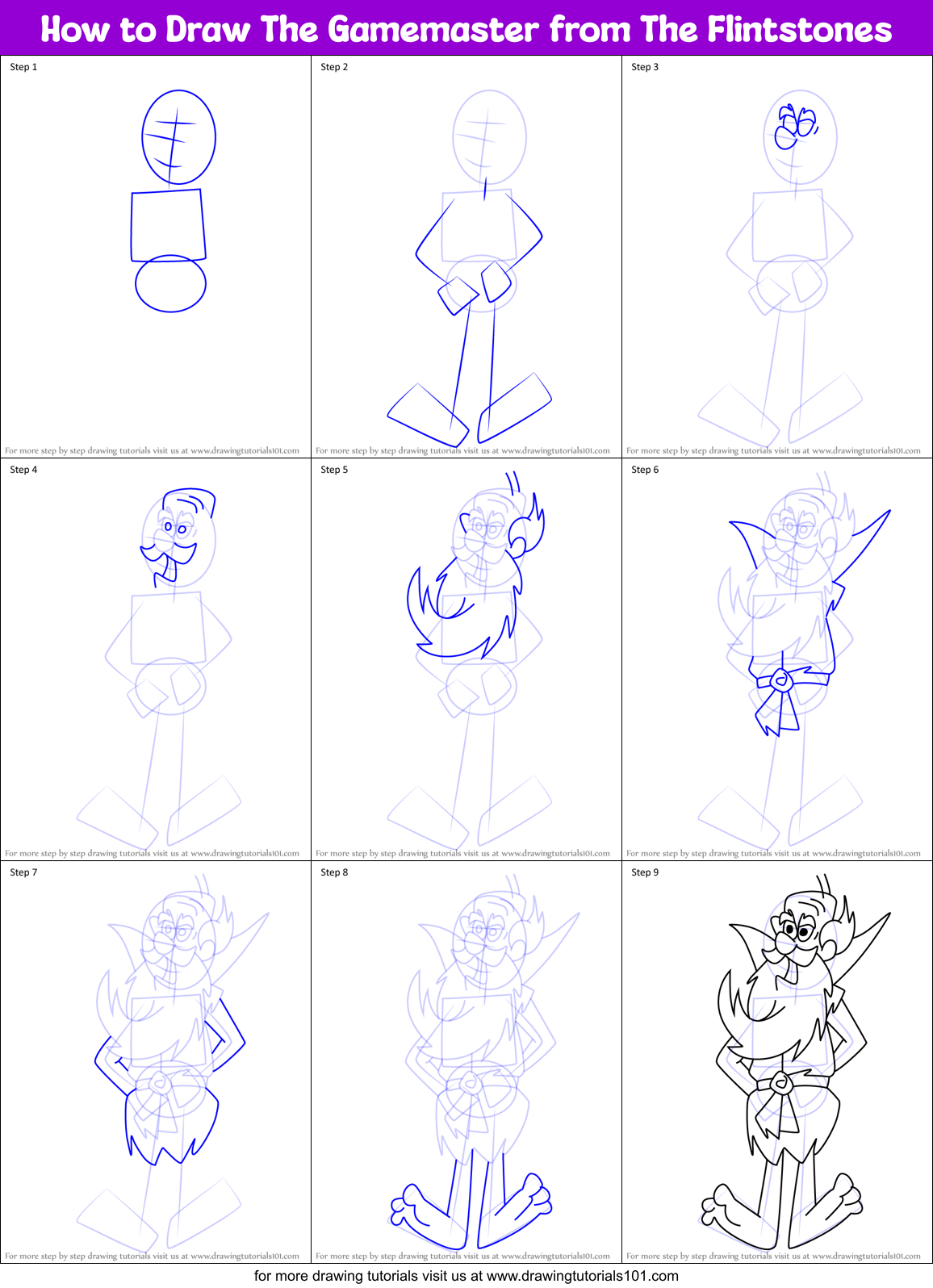 How to Draw The Gamemaster from The Flintstones Printable Step by Step