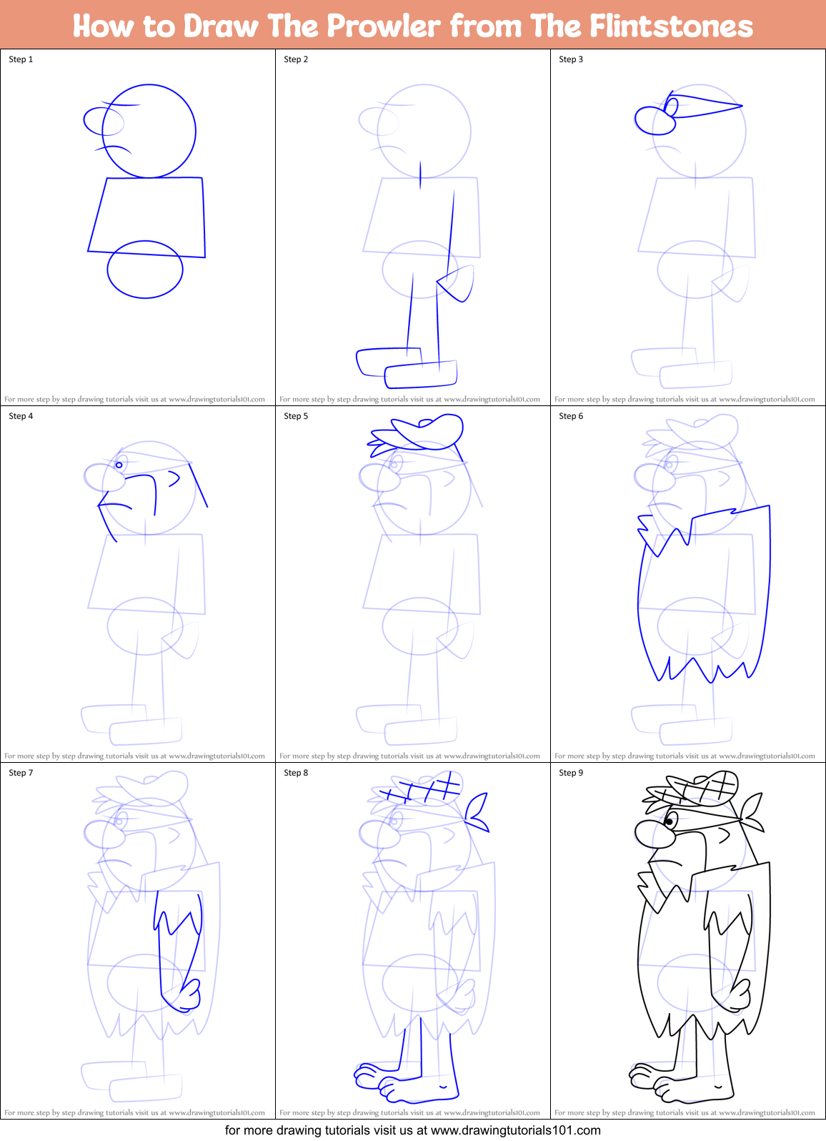 How to Draw The Prowler from The Flintstones Printable Step by Step