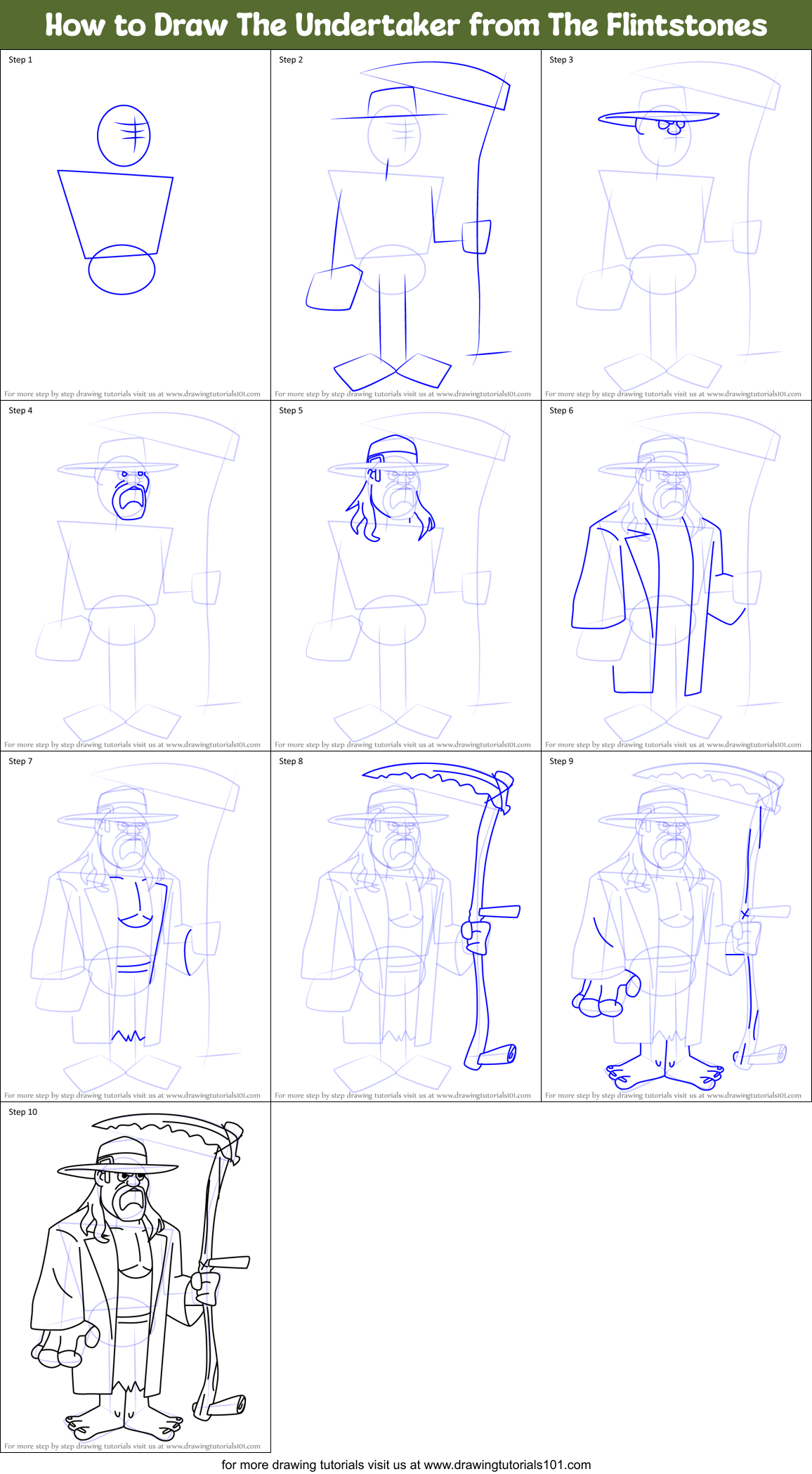How to Draw The Undertaker from The Flintstones Printable Step by Step