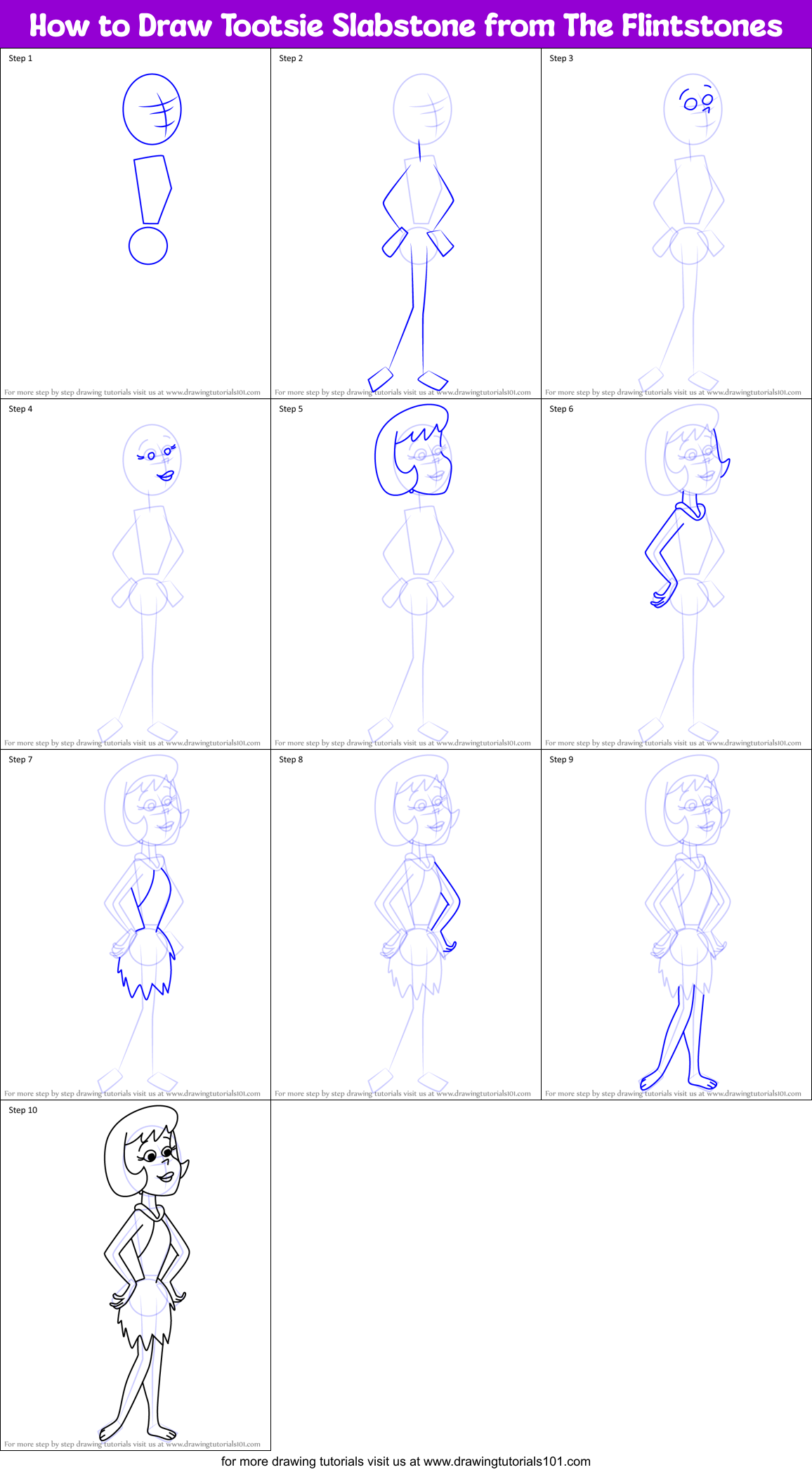 How to Draw Tootsie Slabstone from The Flintstones Printable Step by Step