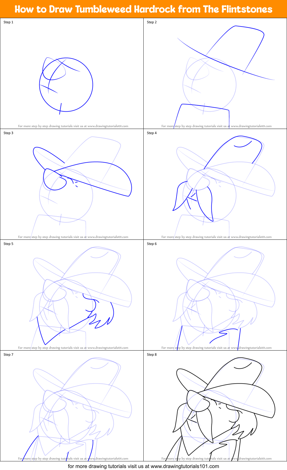 How to Draw Tumbleweed Hardrock from The Flintstones Printable Step by Step