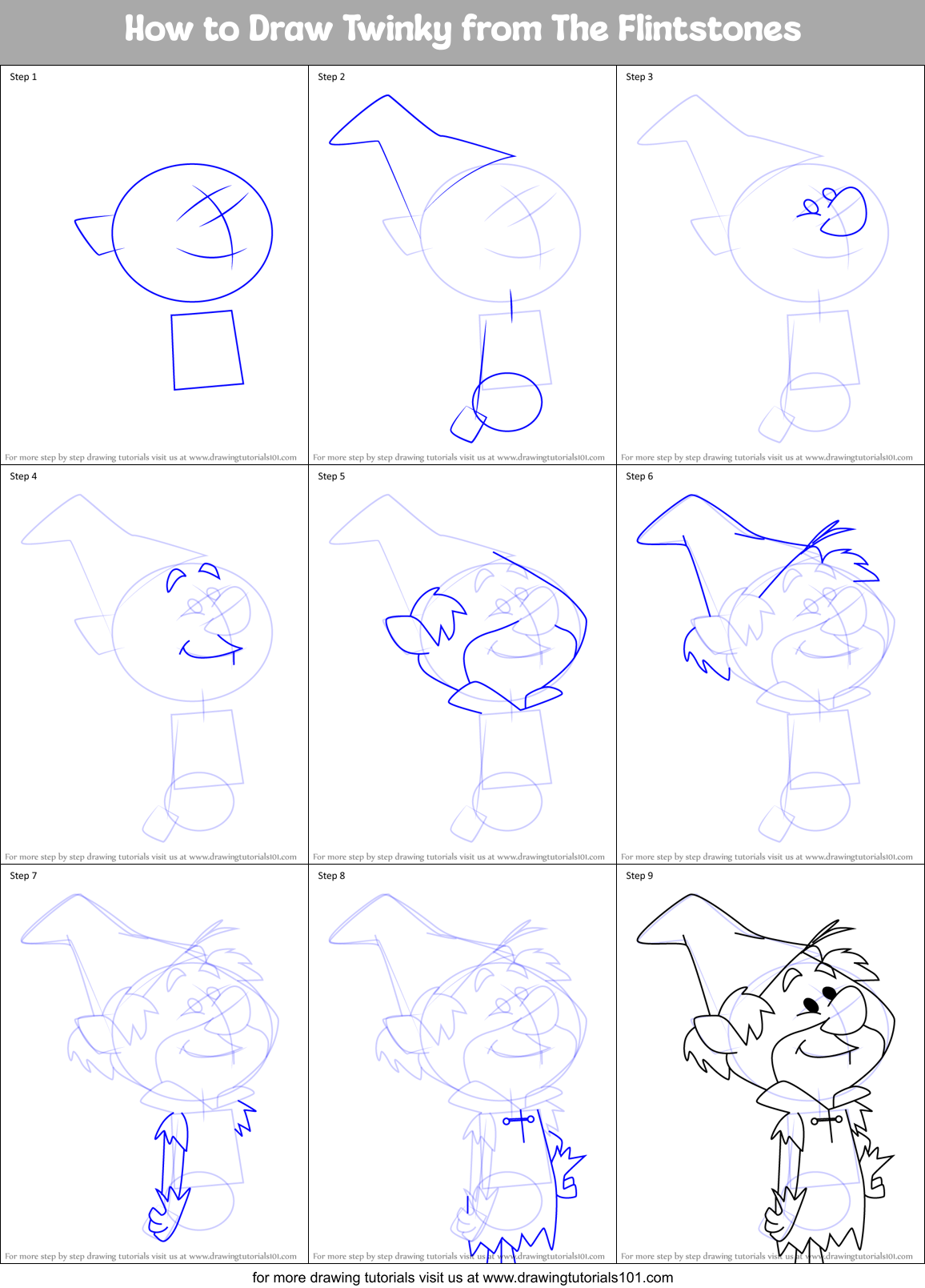 How to Draw Twinky from The Flintstones Printable Step by Step