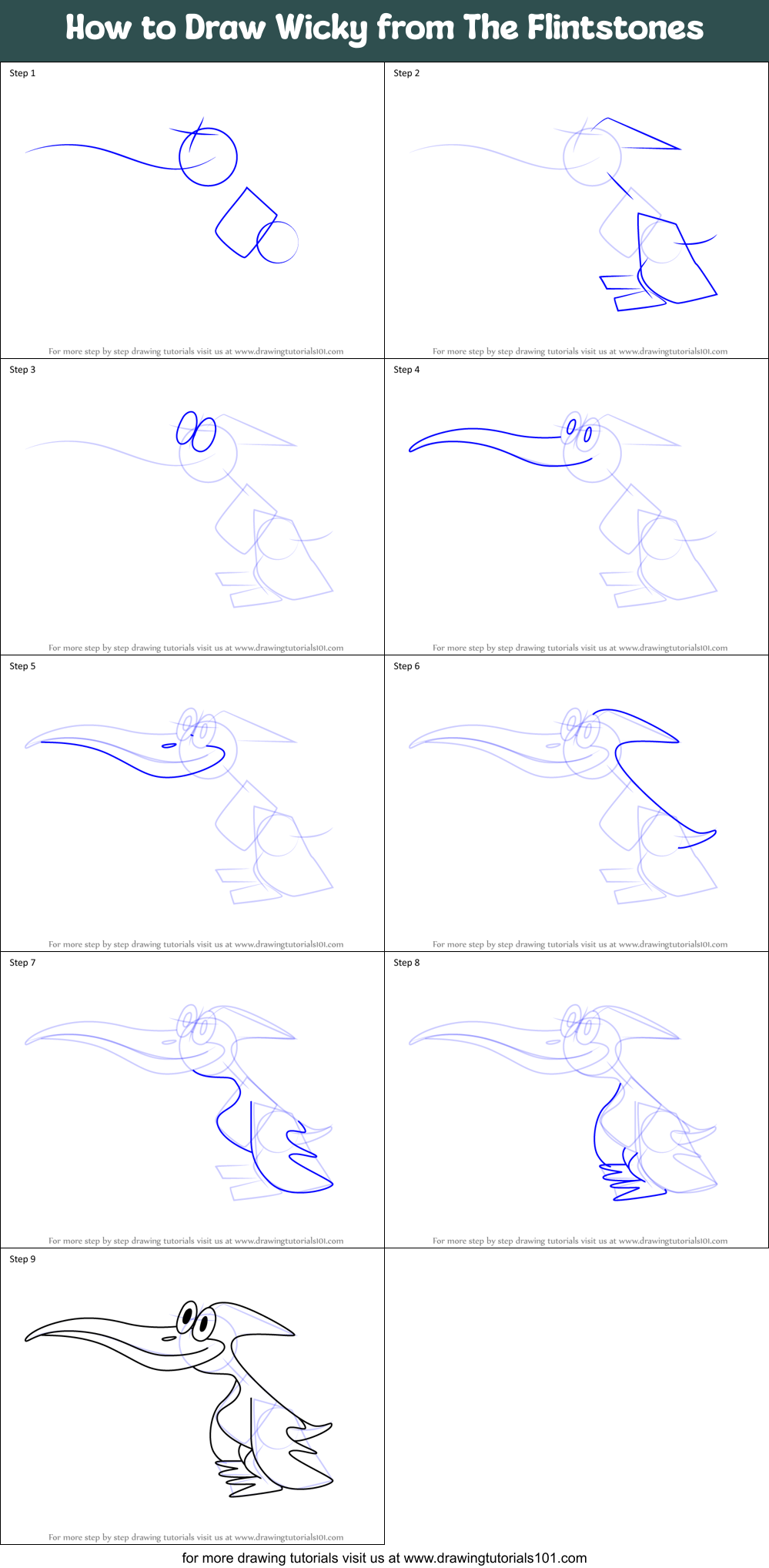 How to Draw Wicky from The Flintstones Printable Step by Step