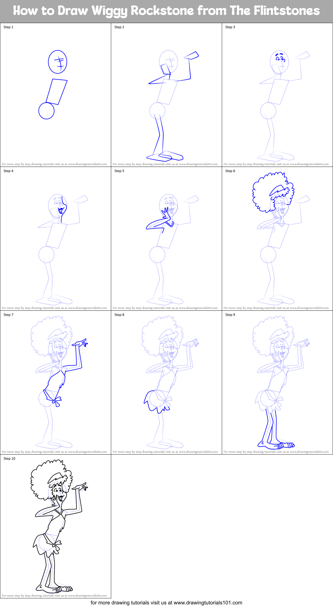 How to Draw Wiggy Rockstone from The Flintstones Printable Step by Step