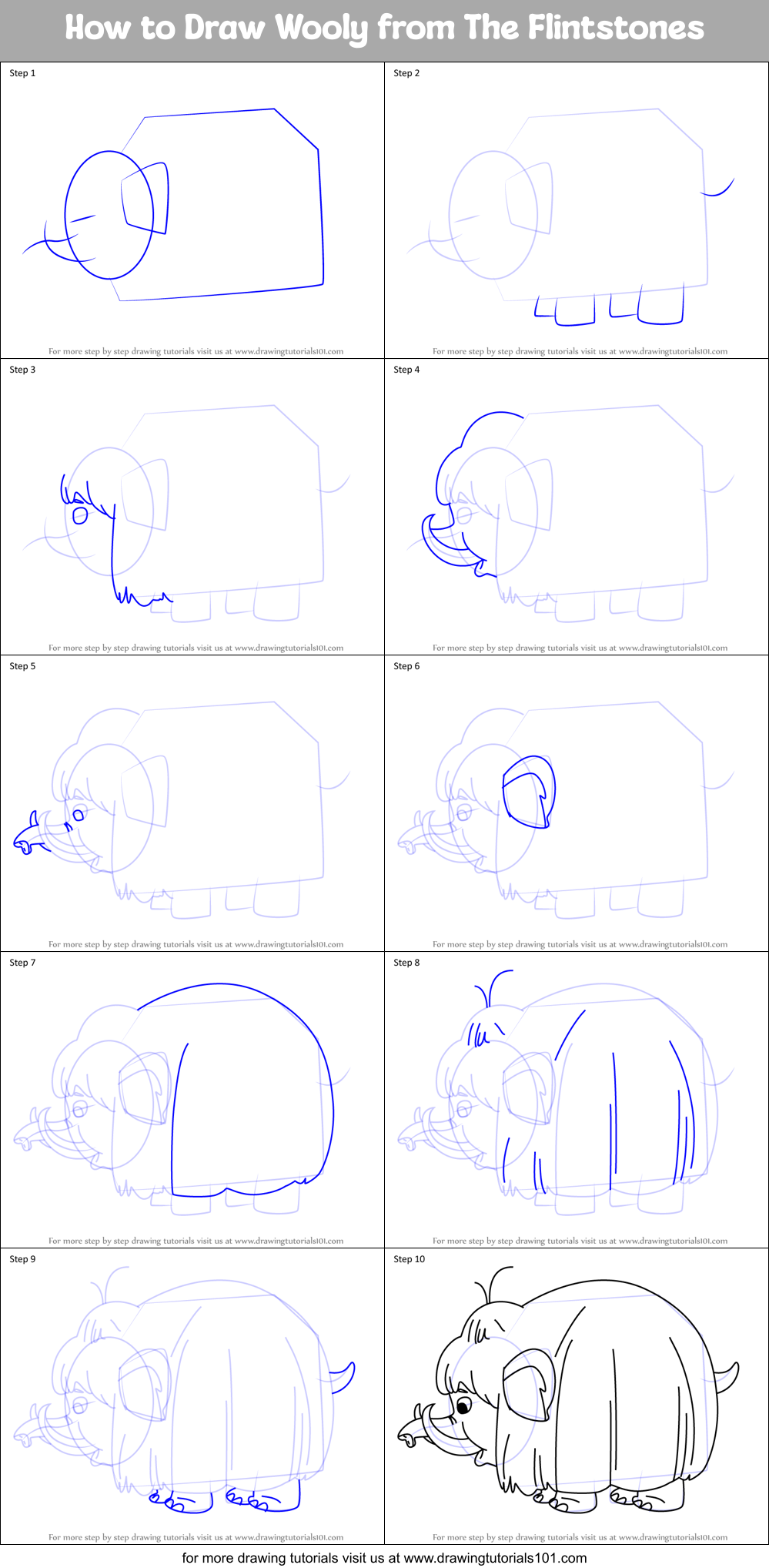 How to Draw Wooly from The Flintstones Printable Step by Step