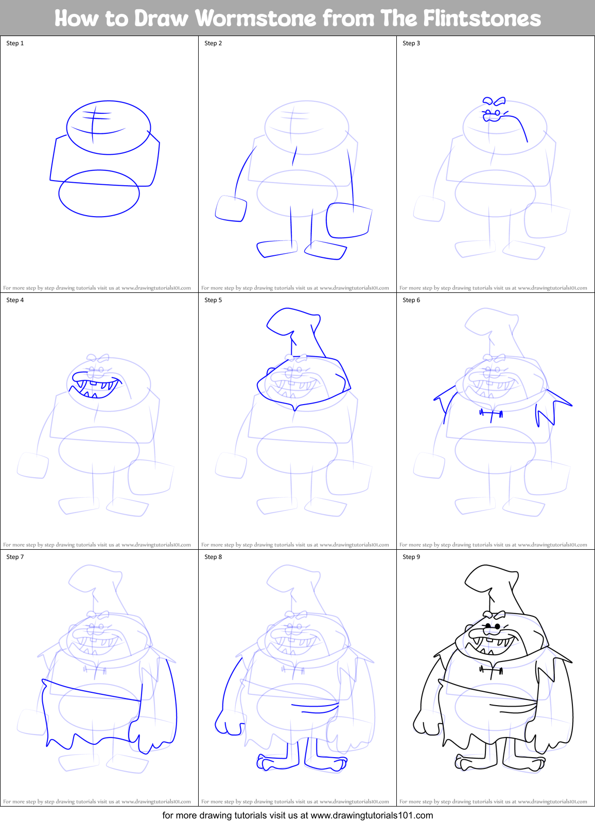 How to Draw Wormstone from The Flintstones Printable Step by Step