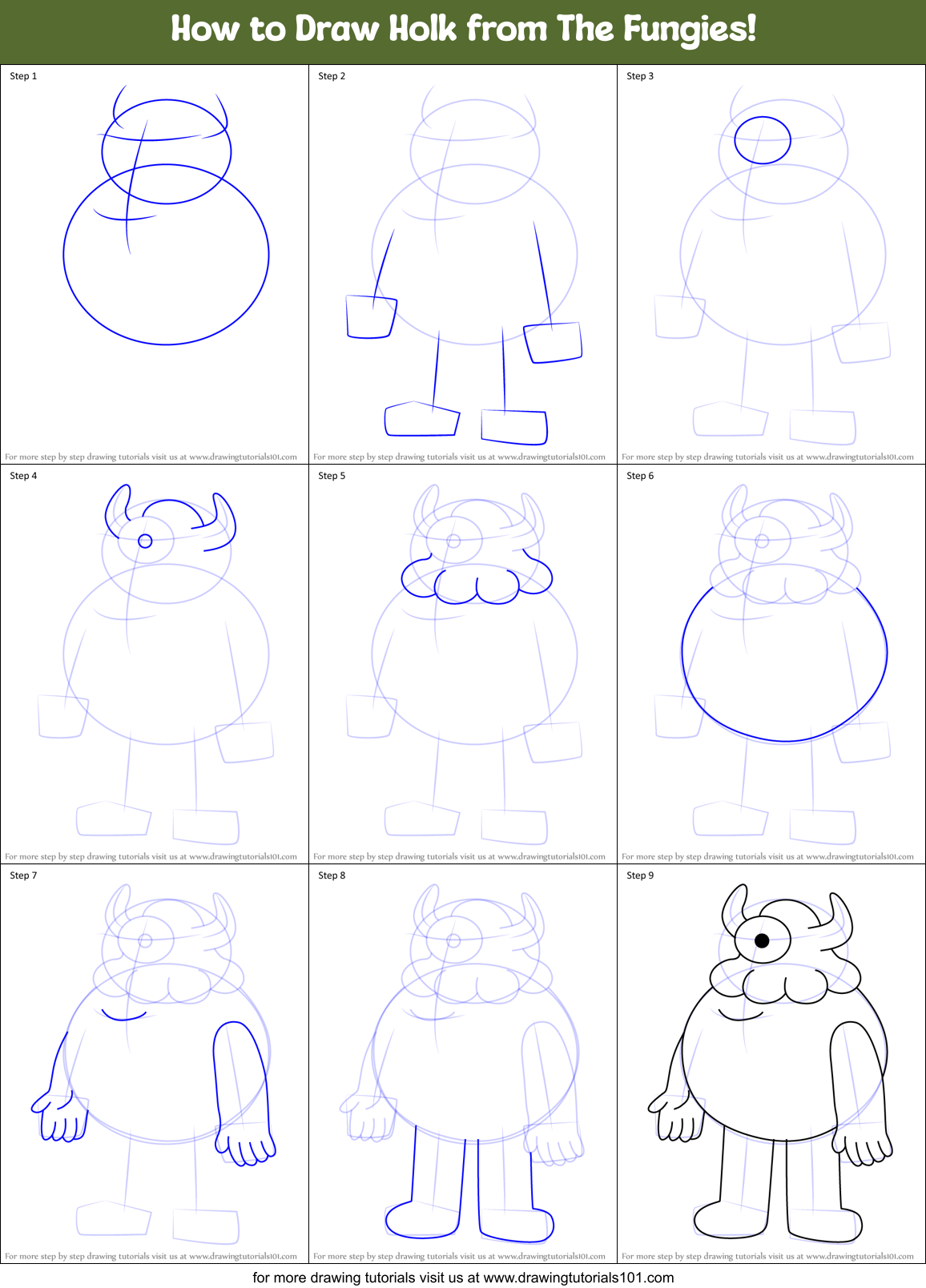How to Draw Holk from The Fungies! Printable Step by Step