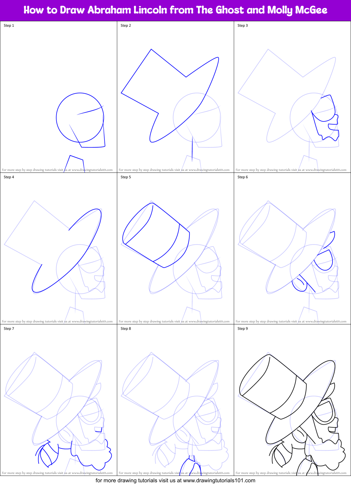 How to Draw Abraham Lincoln from The Ghost and Molly McGee Printable Step by Step