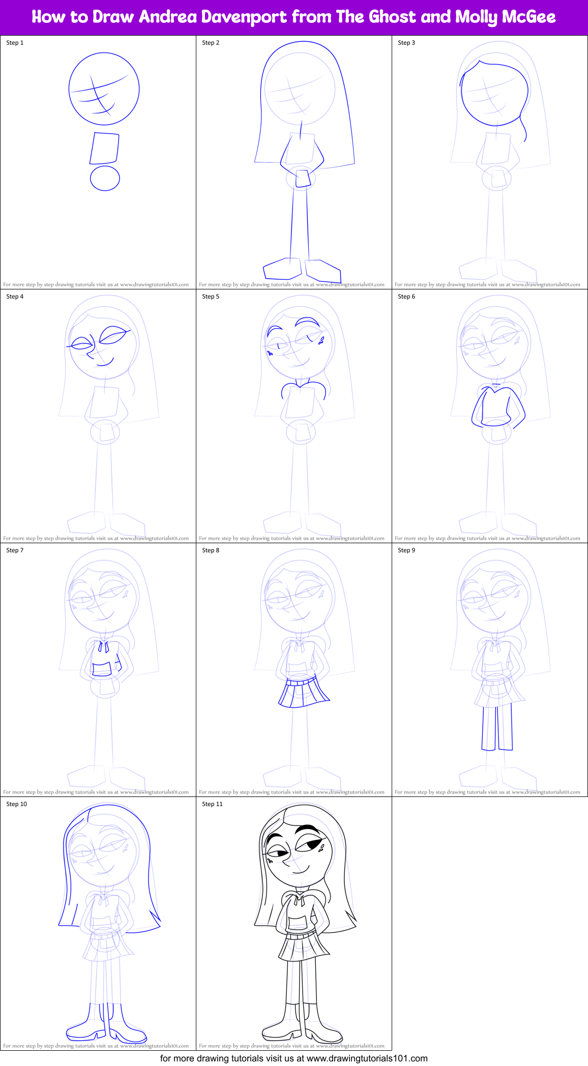 How to Draw Andrea Davenport from The Ghost and Molly McGee Printable Step by Step