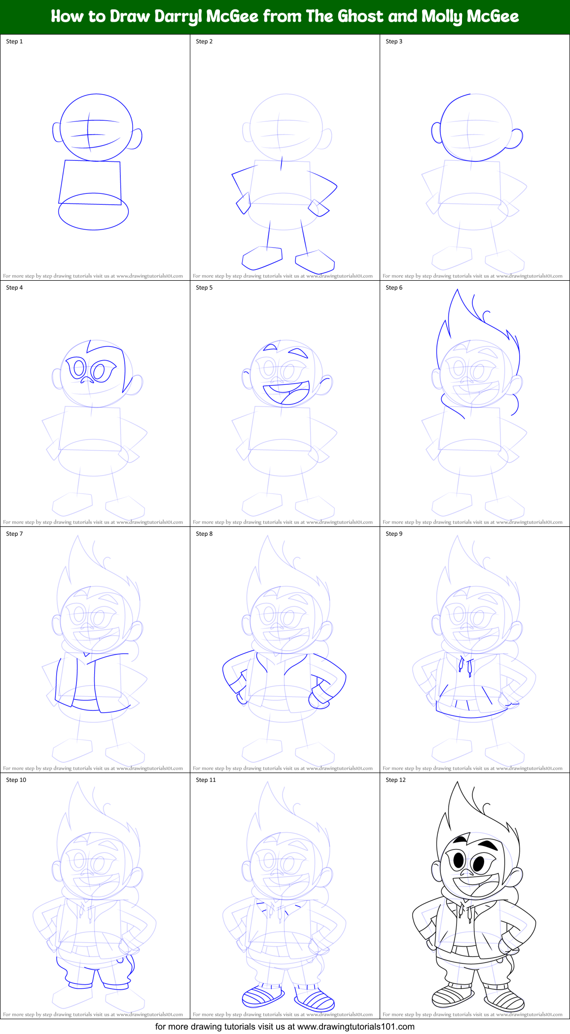 How to Draw Darryl McGee from The Ghost and Molly McGee Printable Step by Step