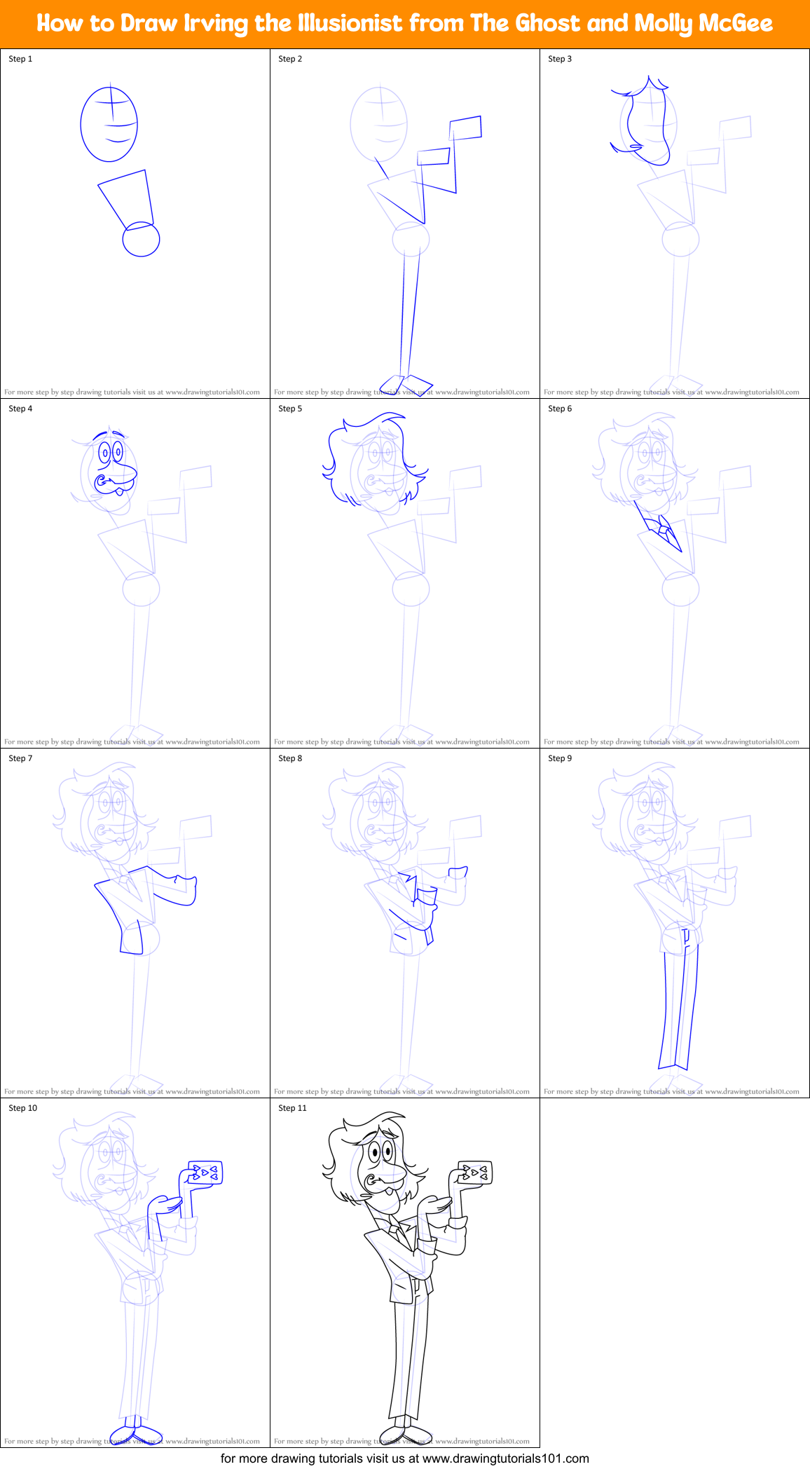 How to Draw Irving the Illusionist from The Ghost and Molly McGee Printable Step by Step