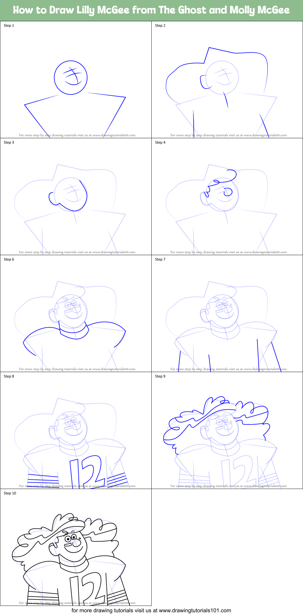 How to Draw Lilly McGee from The Ghost and Molly McGee Printable Step by Step