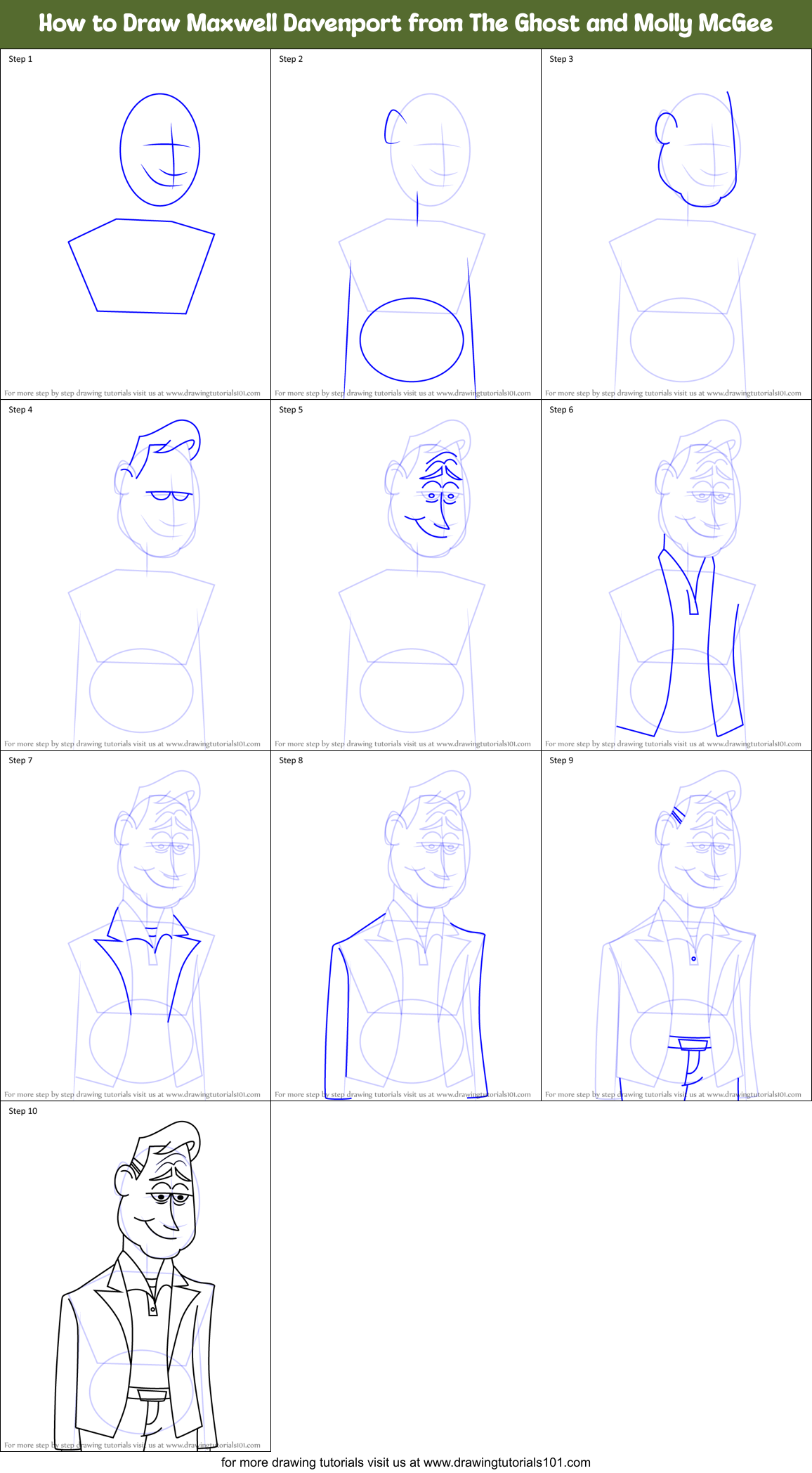How to Draw Maxwell Davenport from The Ghost and Molly McGee Printable Step by Step