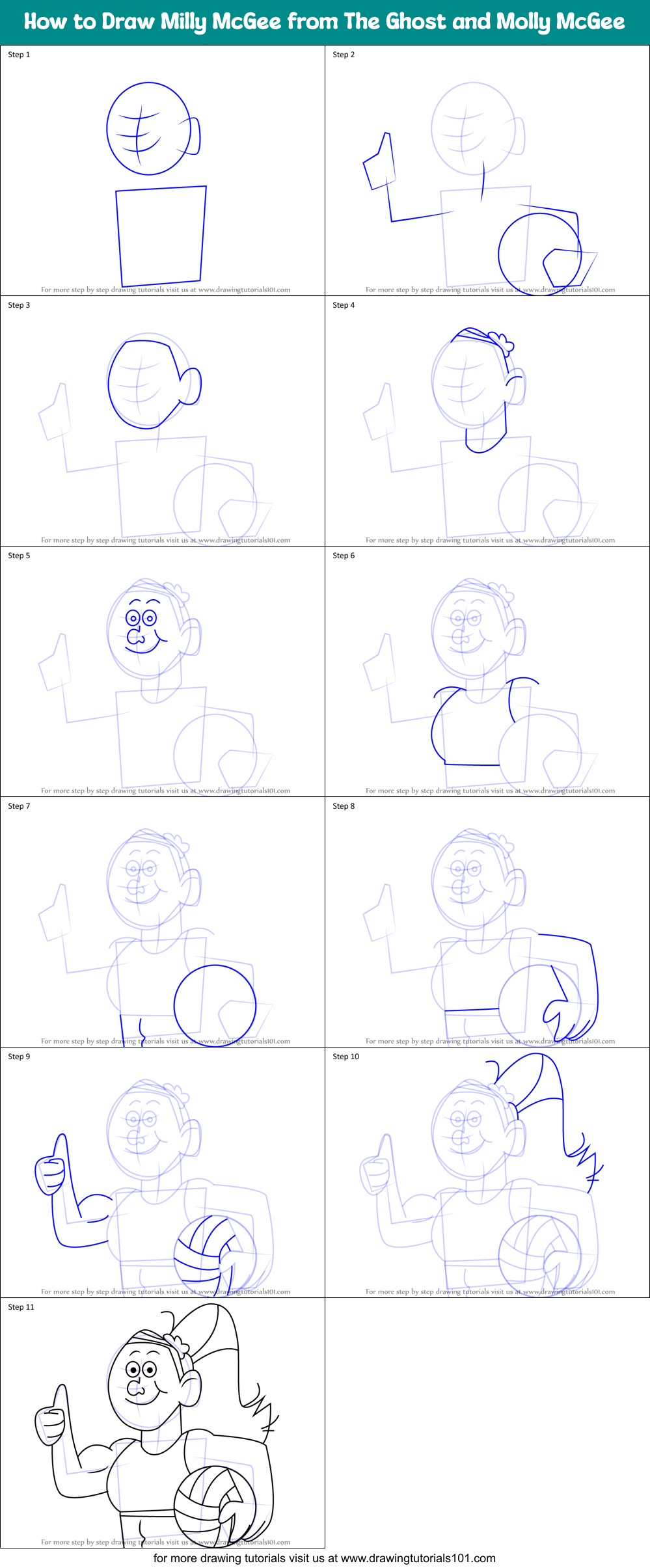 How to Draw Milly McGee from The Ghost and Molly McGee Printable Step by Step