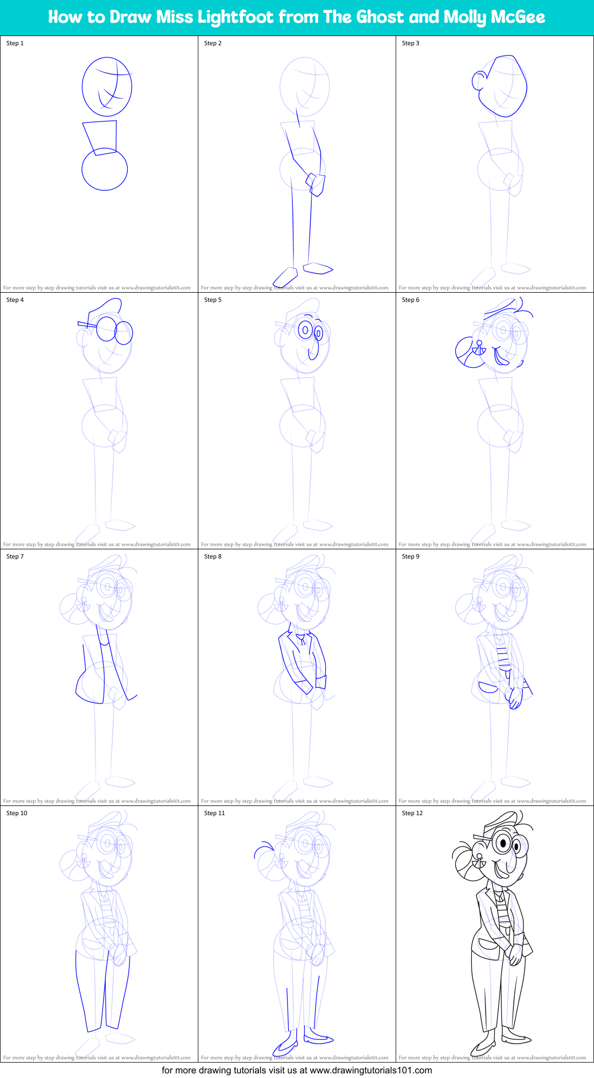 How to Draw Miss Lightfoot from The Ghost and Molly McGee Printable Step by Step