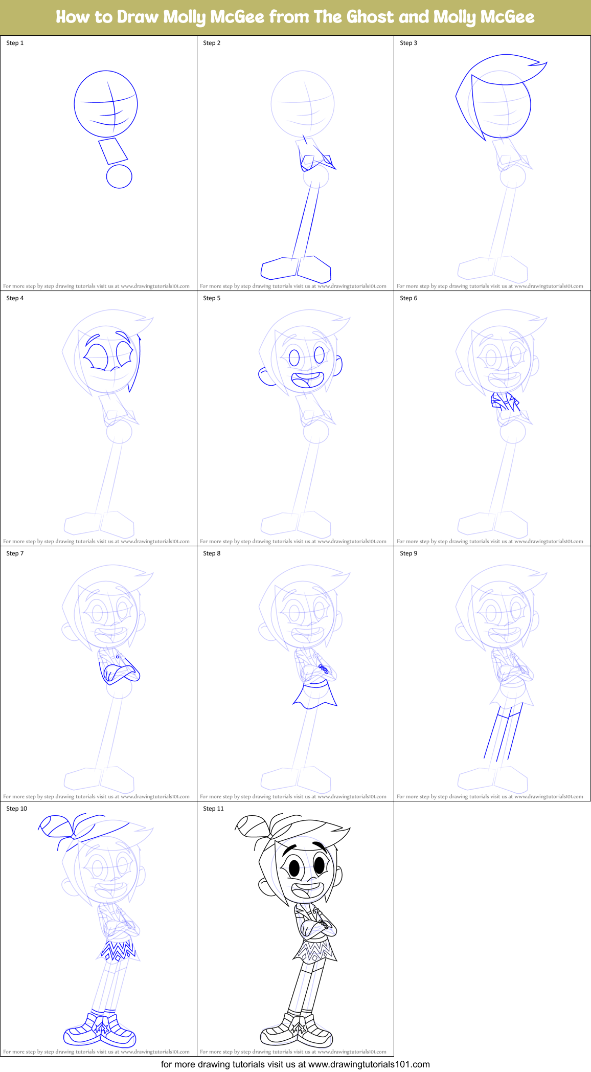 How to Draw Molly McGee from The Ghost and Molly McGee Printable Step by Step