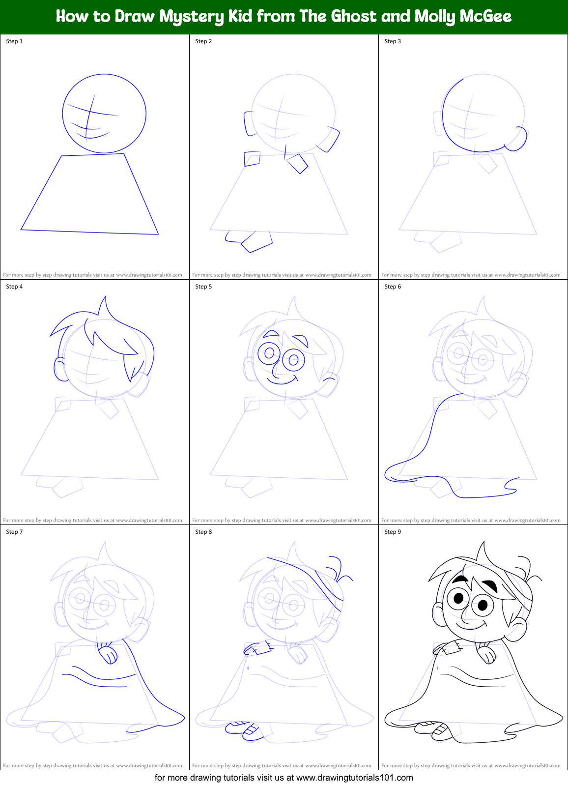 How to Draw Mystery Kid from The Ghost and Molly McGee Printable Step by Step