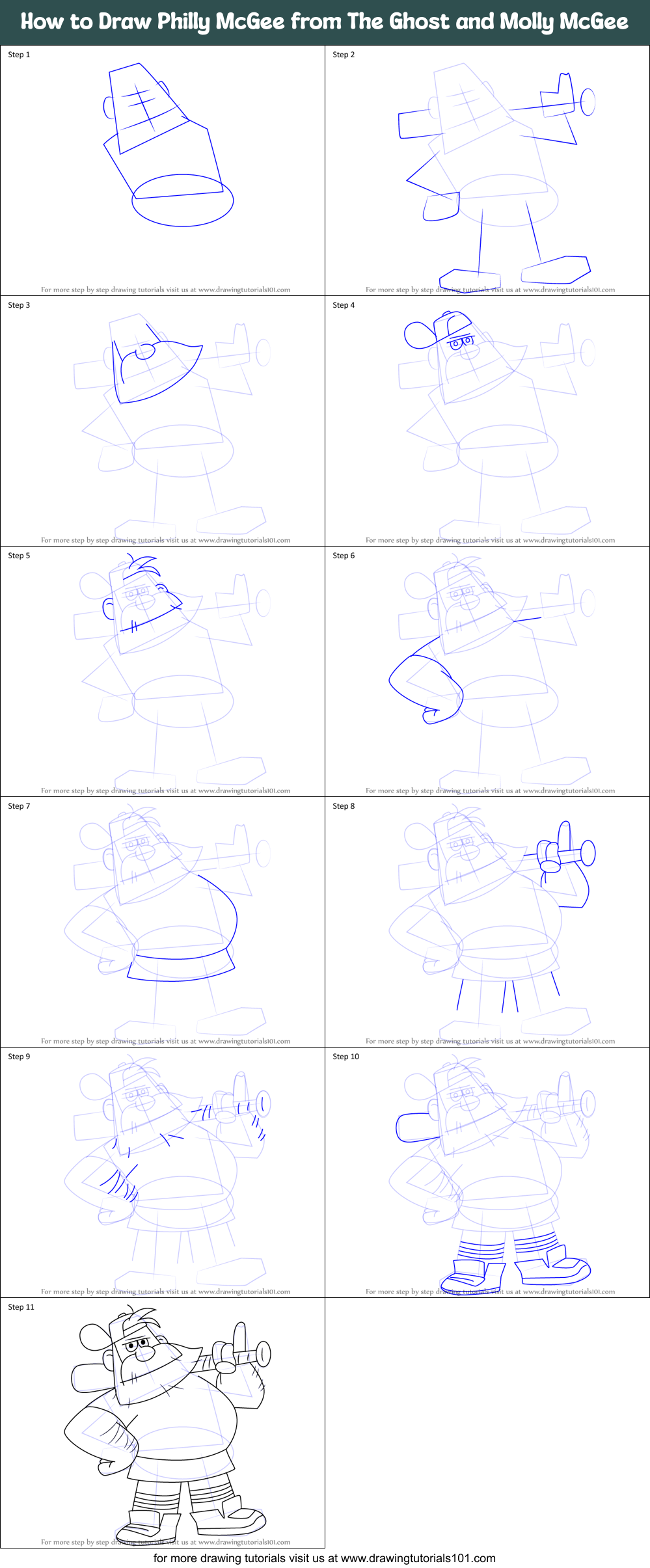How to Draw Philly McGee from The Ghost and Molly McGee Printable Step by Step