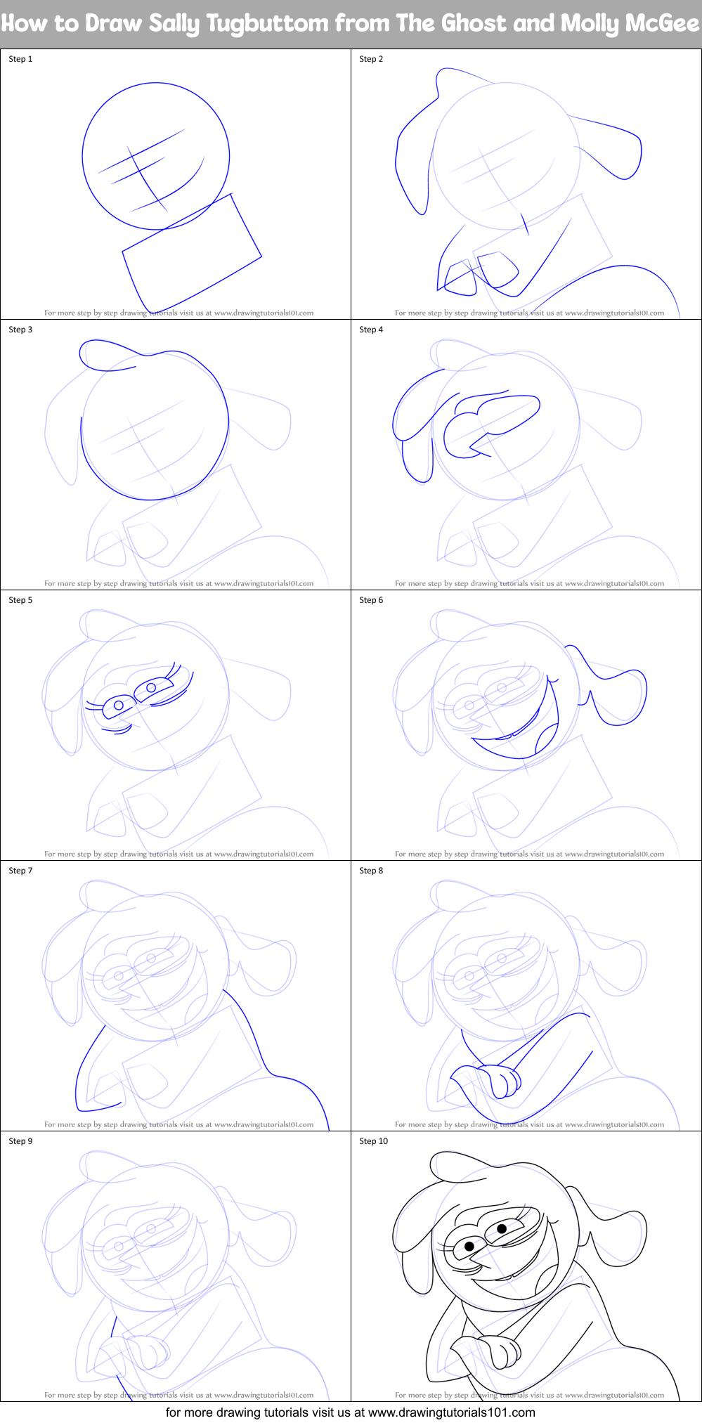 How to Draw Sally Tugbuttom from The Ghost and Molly McGee Printable Step by Step