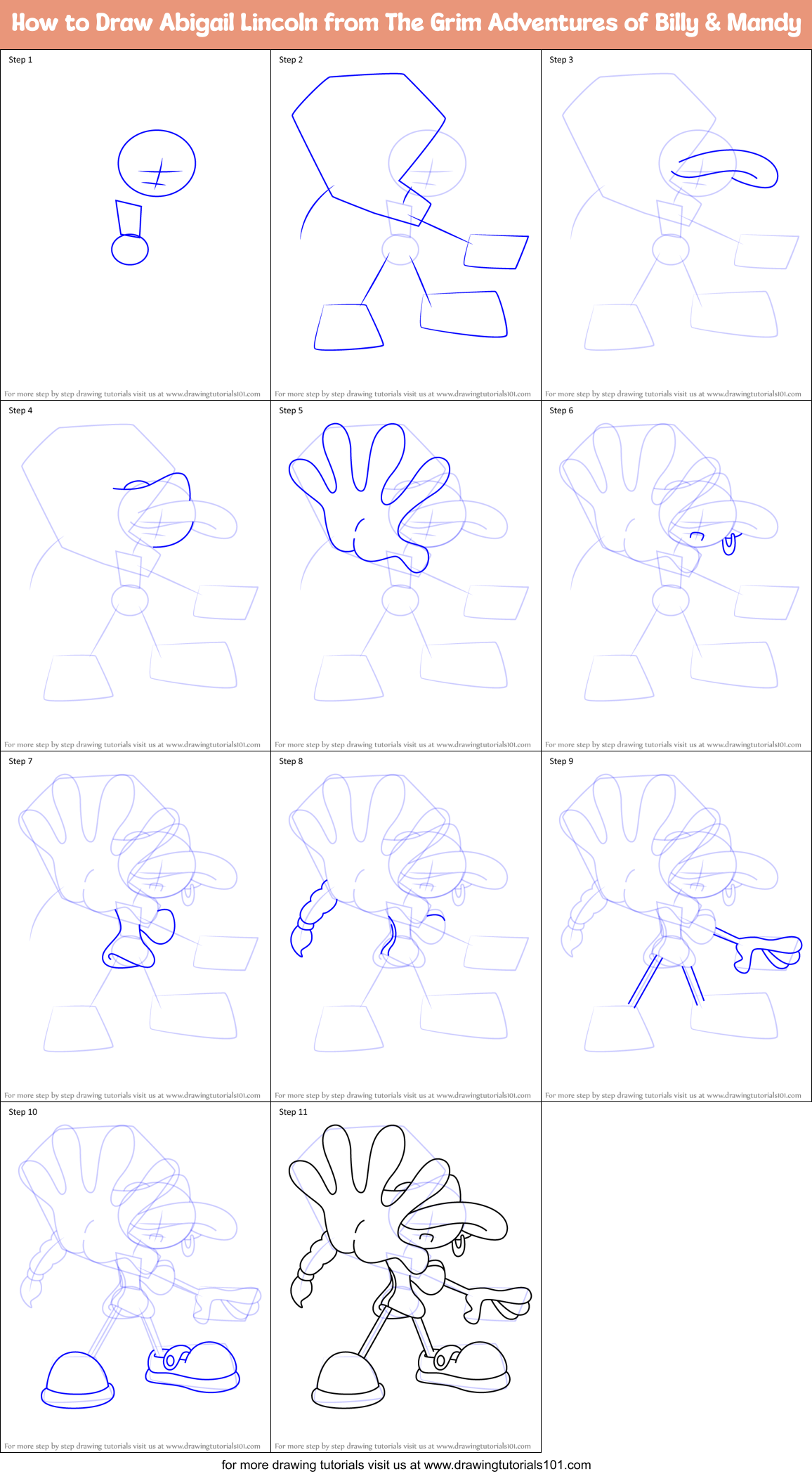 How to Draw Abigail Lincoln from The Grim Adventures of Billy & Mandy Printable Step by Step