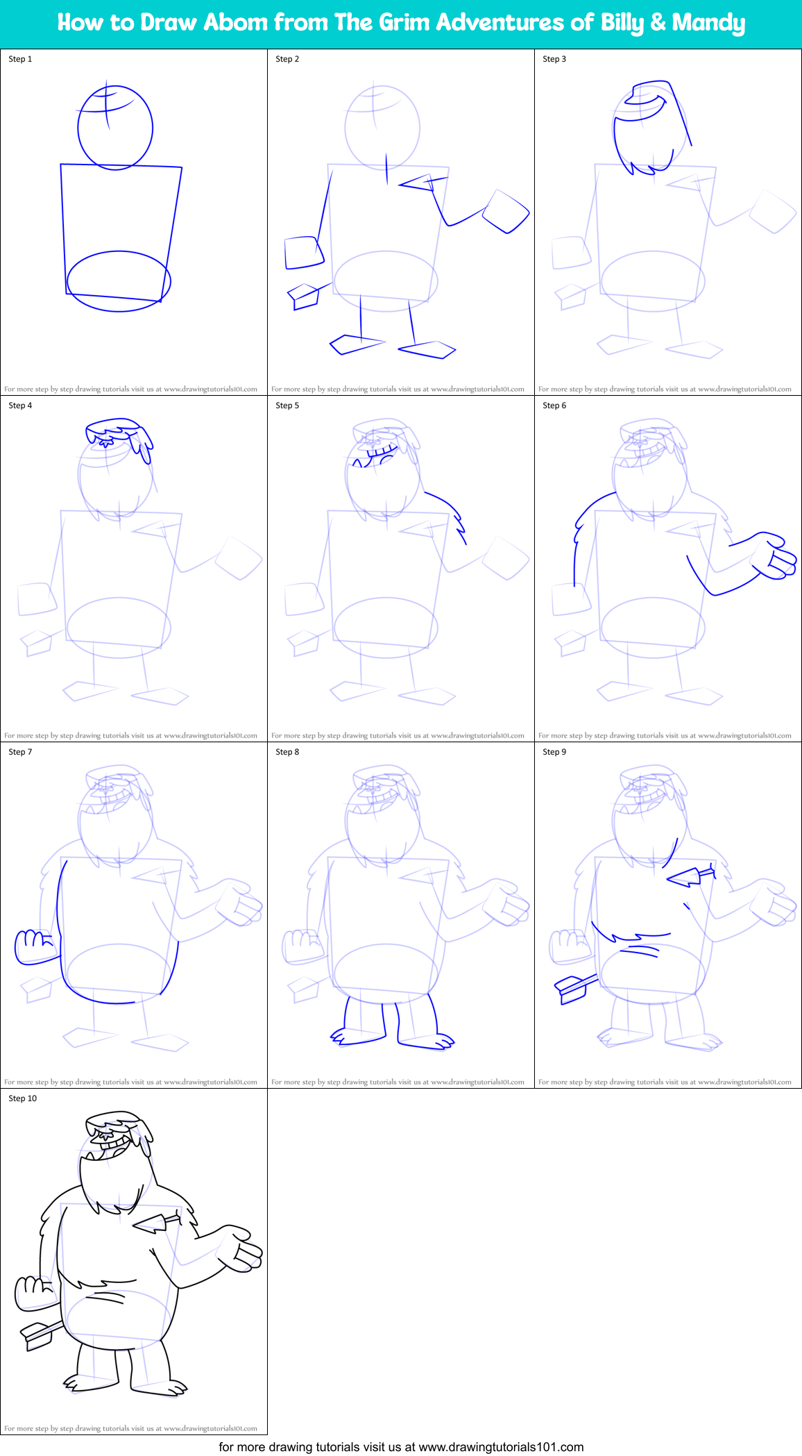 How to Draw Abom from The Grim Adventures of Billy & Mandy Printable Step by Step