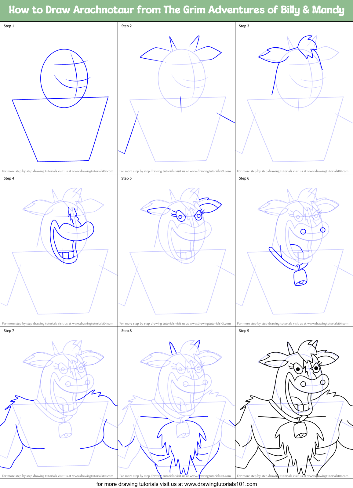 How to Draw Arachnotaur from The Grim Adventures of Billy & Mandy Printable Step by Step