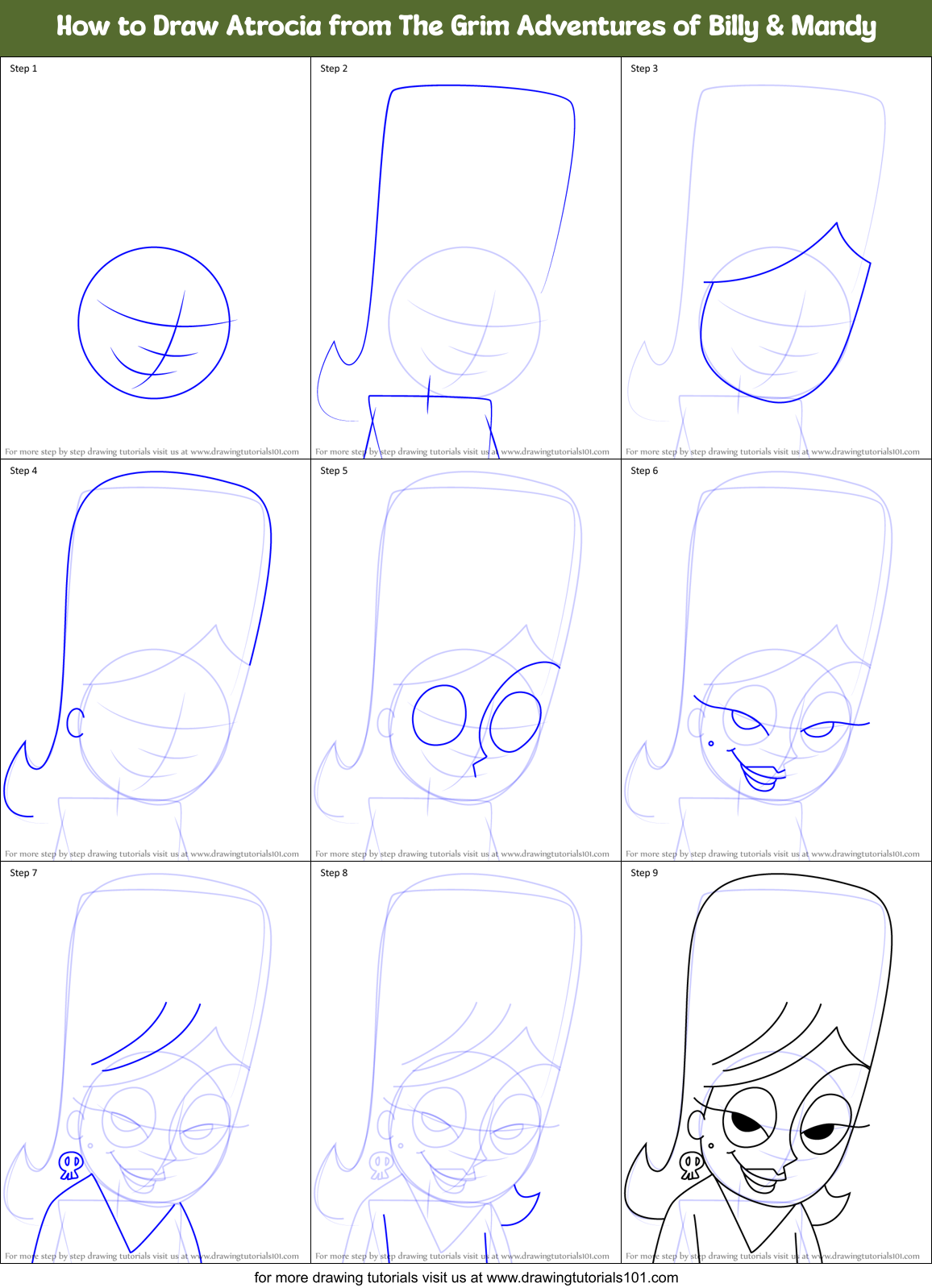 How to Draw Atrocia from The Grim Adventures of Billy & Mandy Printable Step by Step