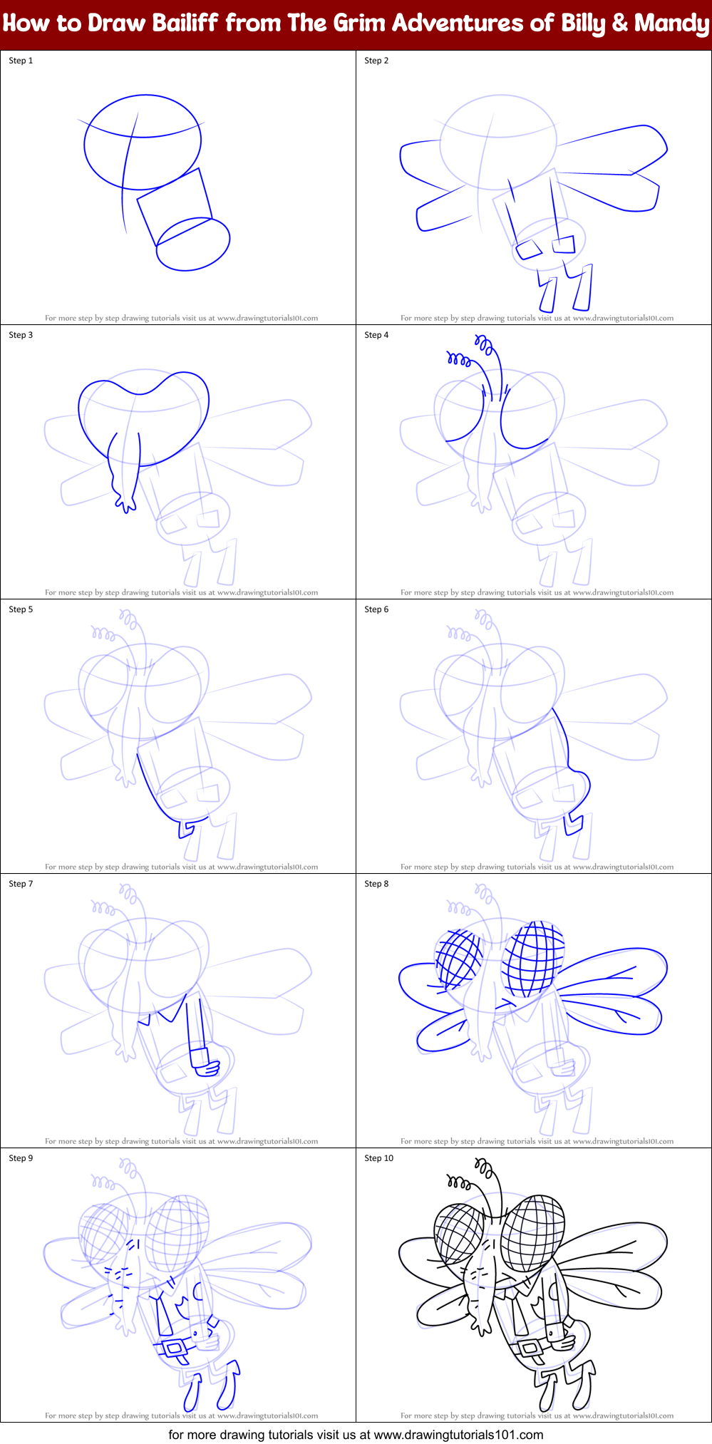 How to Draw Bailiff from The Grim Adventures of Billy & Mandy Printable Step by Step