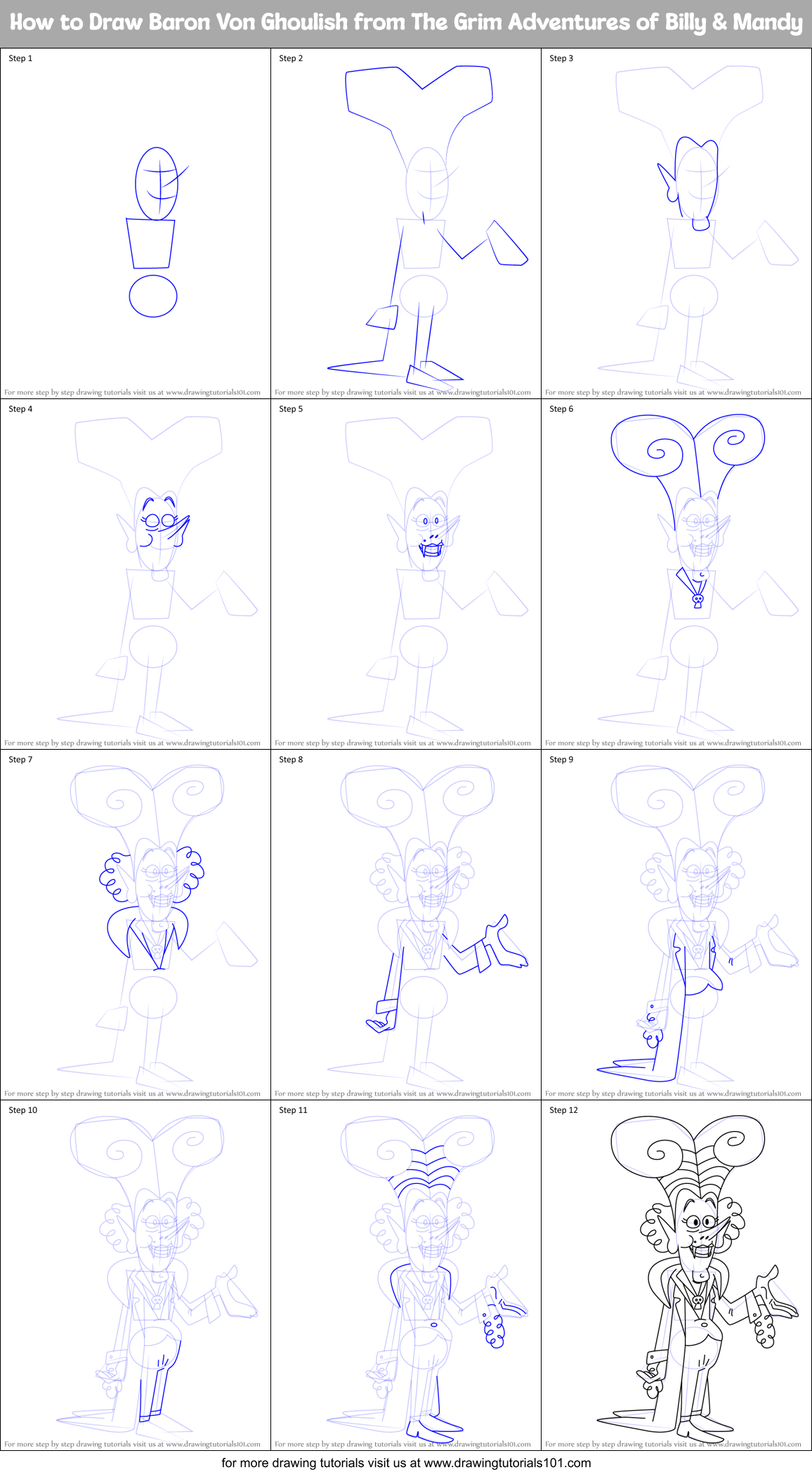 How to Draw Baron Von Ghoulish from The Grim Adventures of Billy & Mandy Printable Step by Step