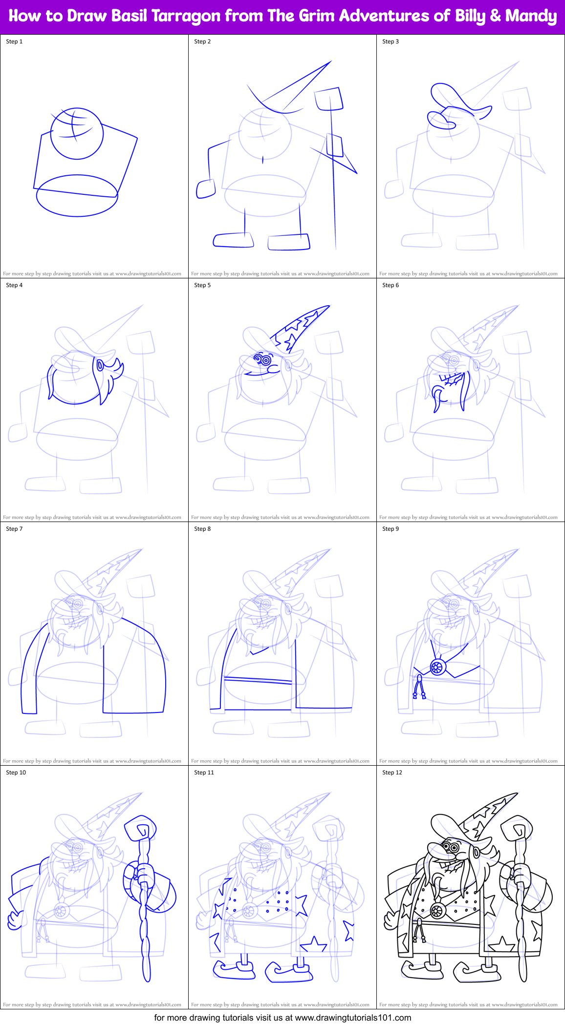 How to Draw Basil Tarragon from The Grim Adventures of Billy & Mandy Printable Step by Step