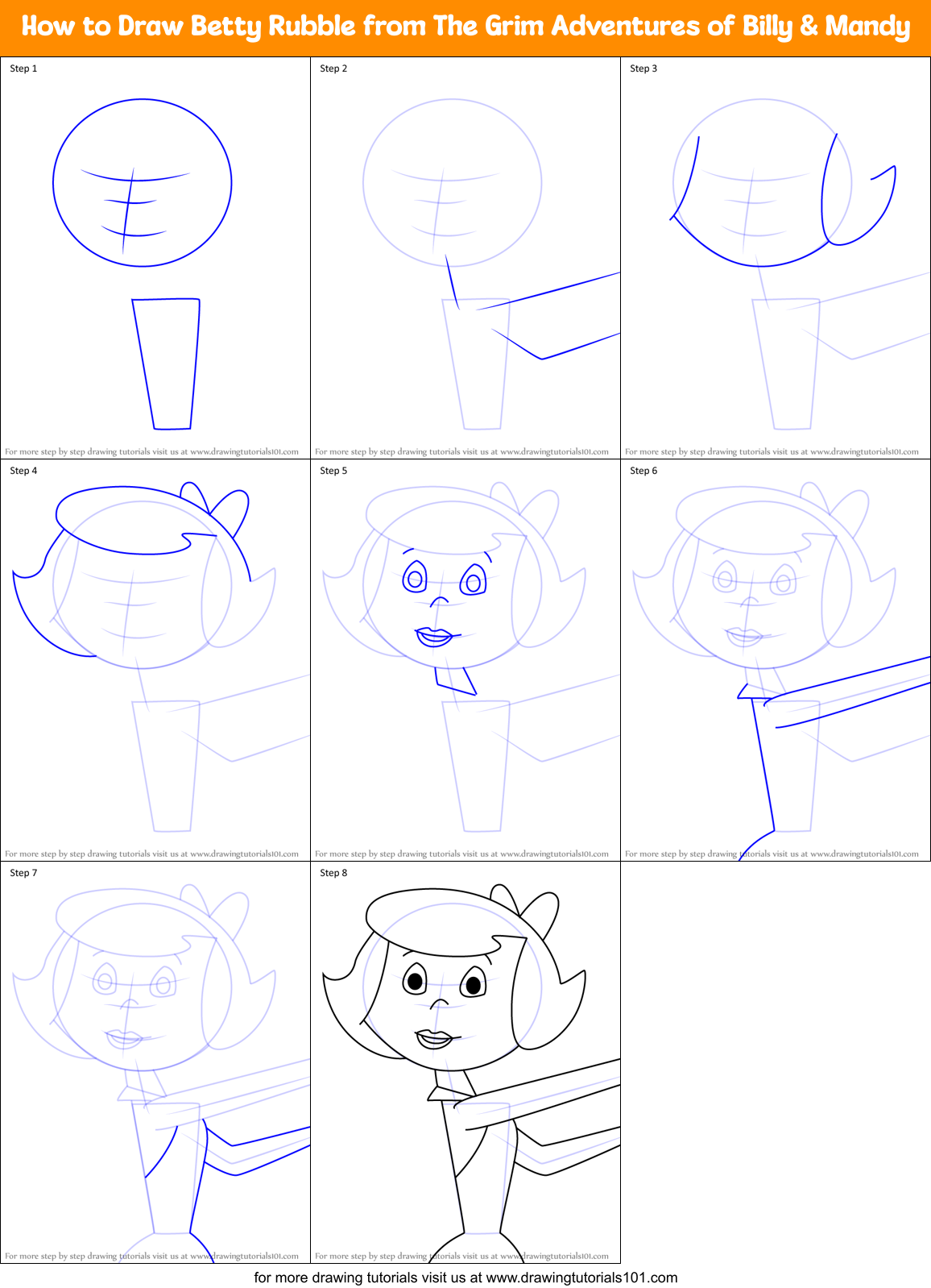 How to Draw Betty Rubble from The Grim Adventures of Billy & Mandy Printable Step by Step