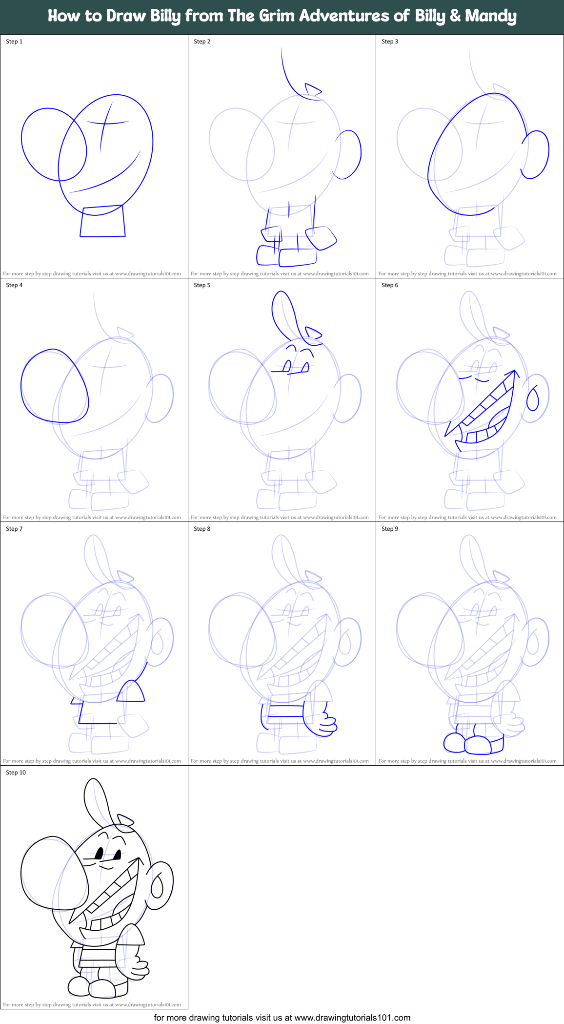 How to Draw Billy from The Grim Adventures of Billy & Mandy Printable Step by Step