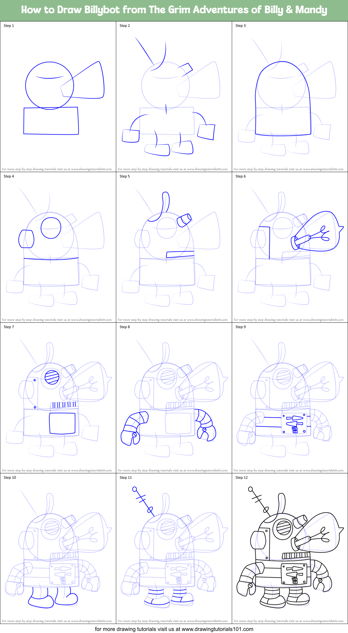How to Draw Billybot from The Grim Adventures of Billy & Mandy Printable Step by Step