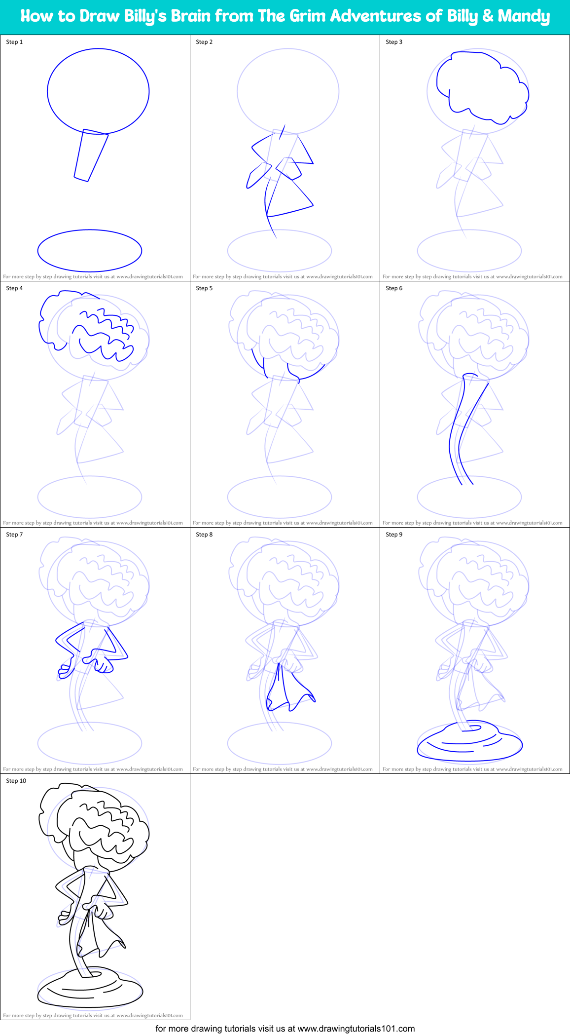 How to Draw Billy's Brain from The Grim Adventures of Billy & Mandy Printable Step by Step
