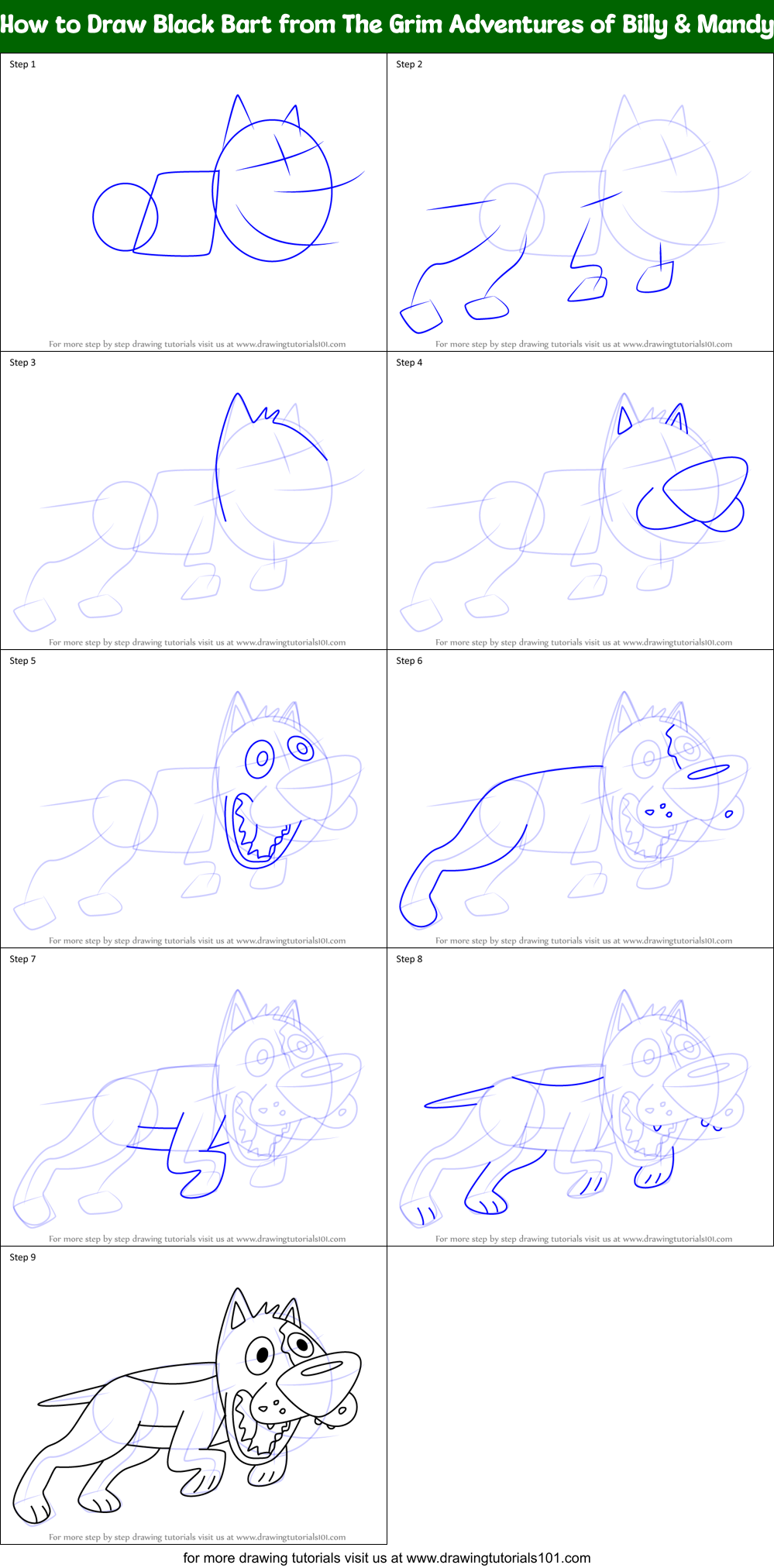 How to Draw Black Bart from The Grim Adventures of Billy & Mandy Printable Step by Step