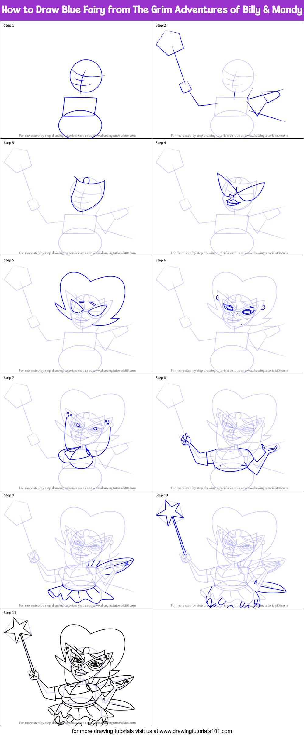 How to Draw Blue Fairy from The Grim Adventures of Billy & Mandy Printable Step by Step