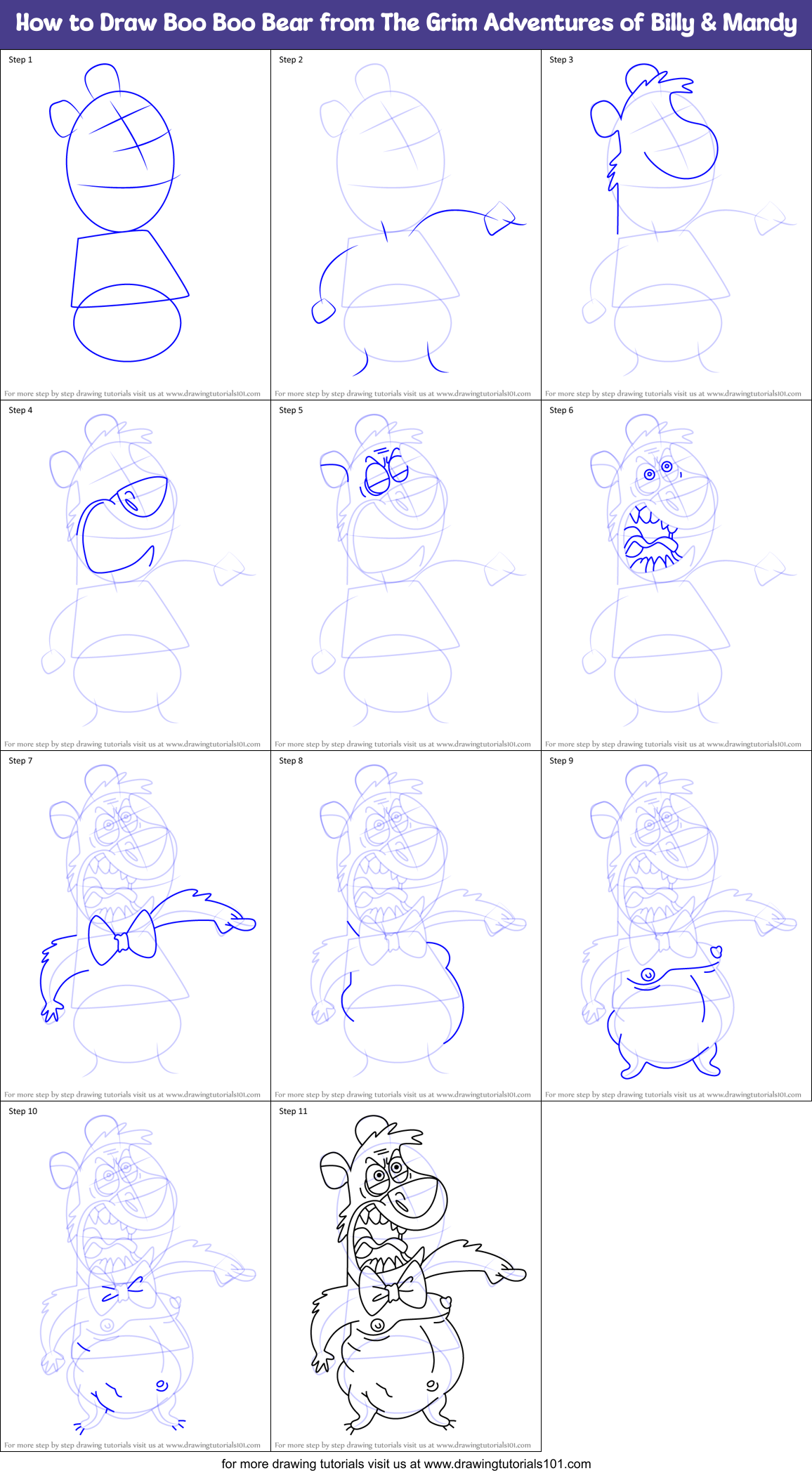 How to Draw Boo Boo Bear from The Grim Adventures of Billy & Mandy Printable Step by Step