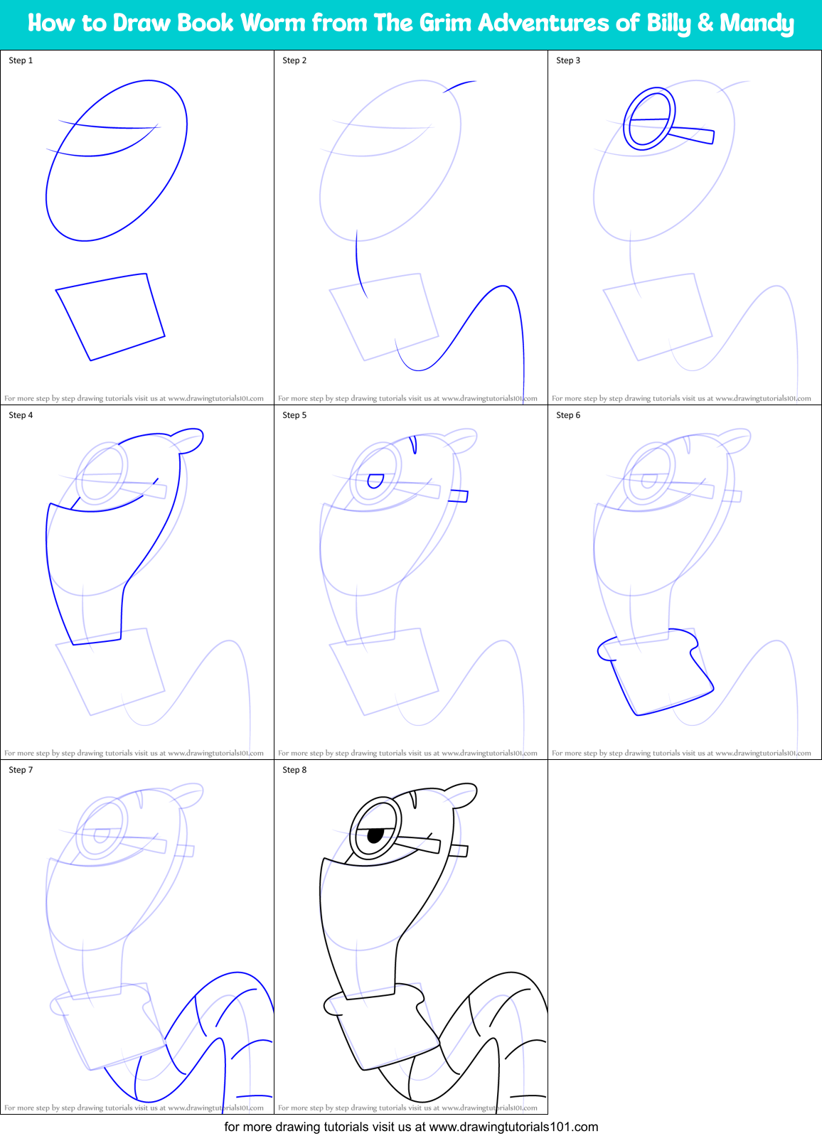 How to Draw Book Worm from The Grim Adventures of Billy & Mandy Printable Step by Step