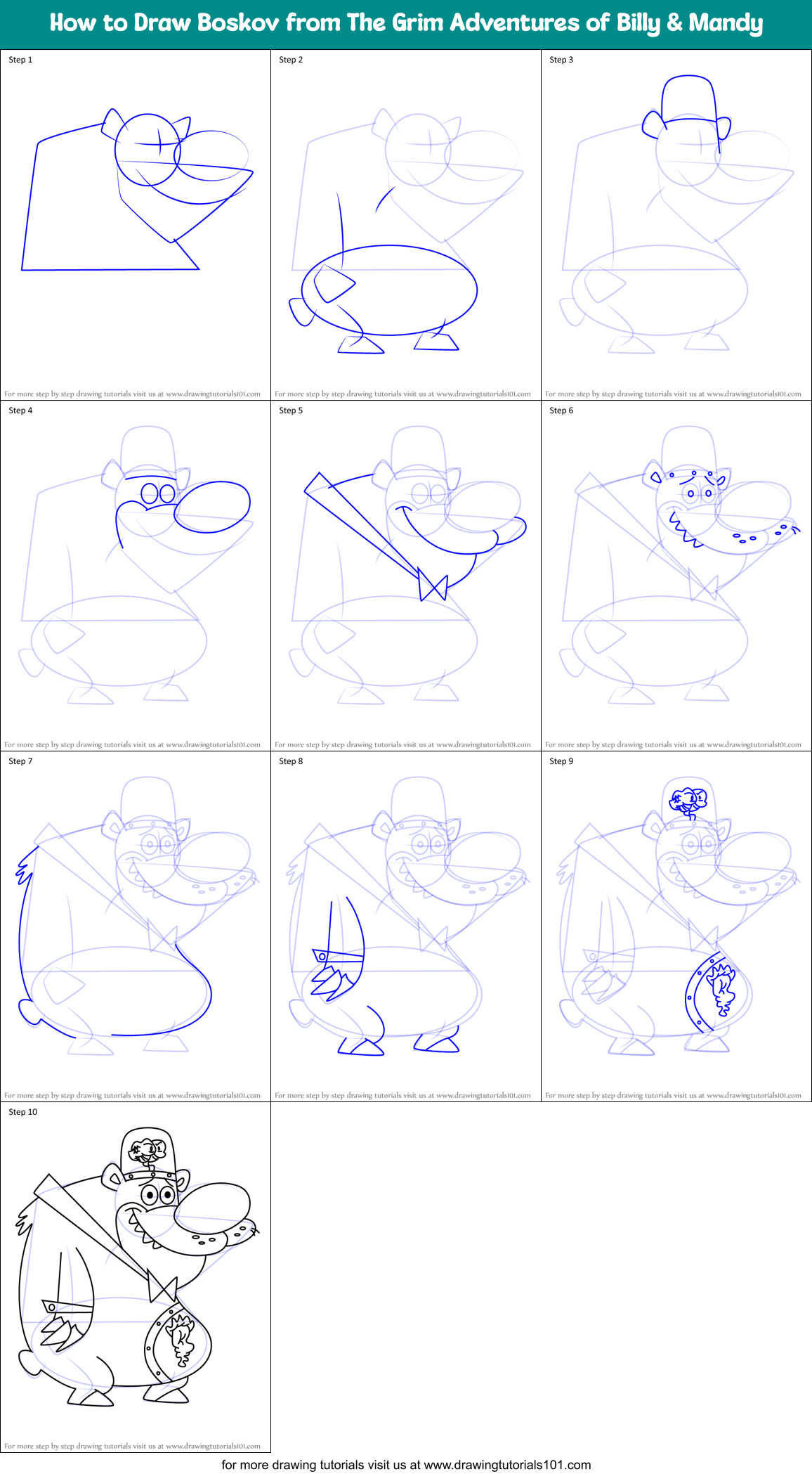 How to Draw Boskov from The Grim Adventures of Billy & Mandy Printable Step by Step